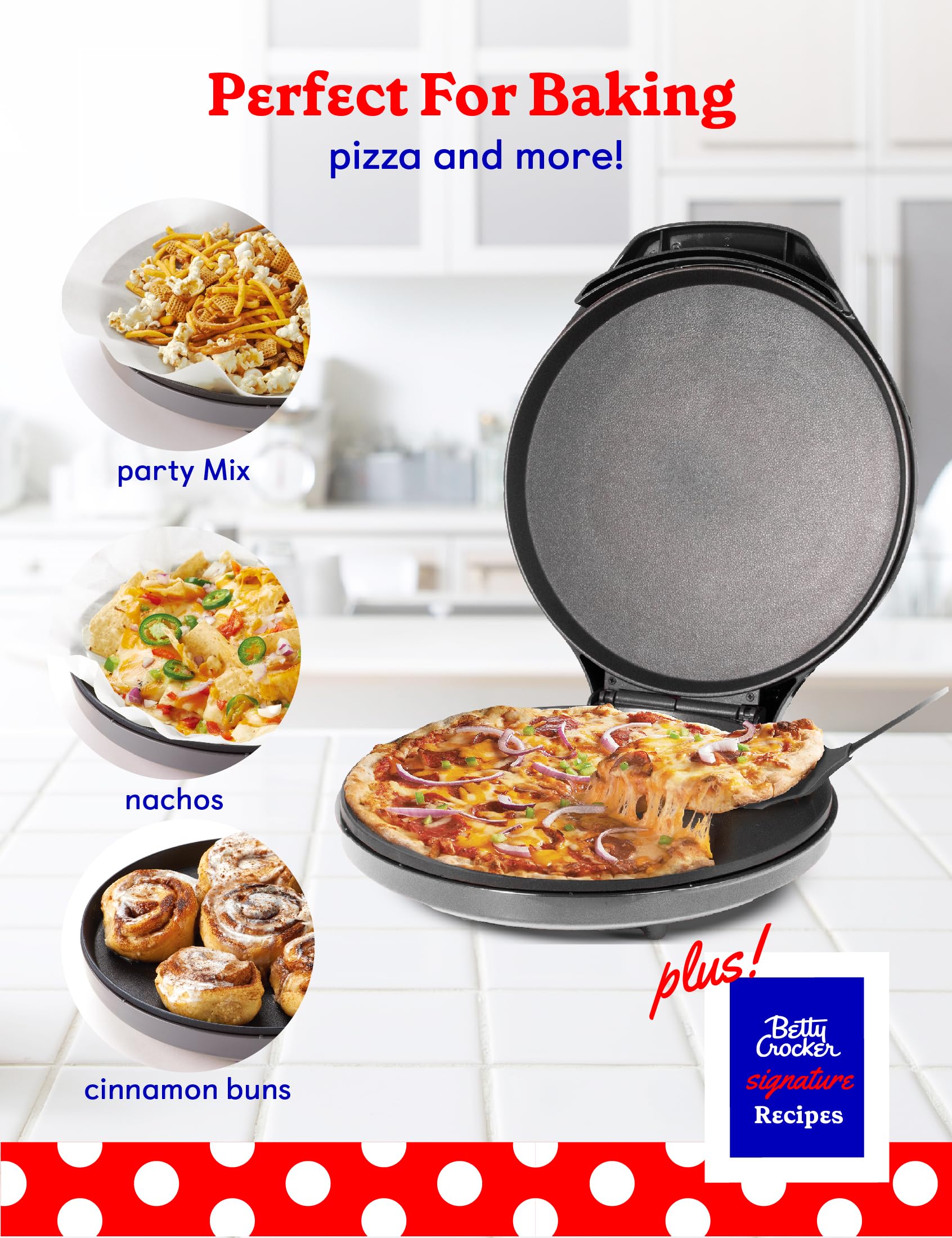 Betty Crocker Pizza Maker Plus,12" Indoor Electric Grill,Nonstick Griddle Pan for Pizzas,Quesadillas,Tortillas,Nachos and more,12" Electric Griddle for Delicious Meals and Snacks,Red,(Pack of 2)