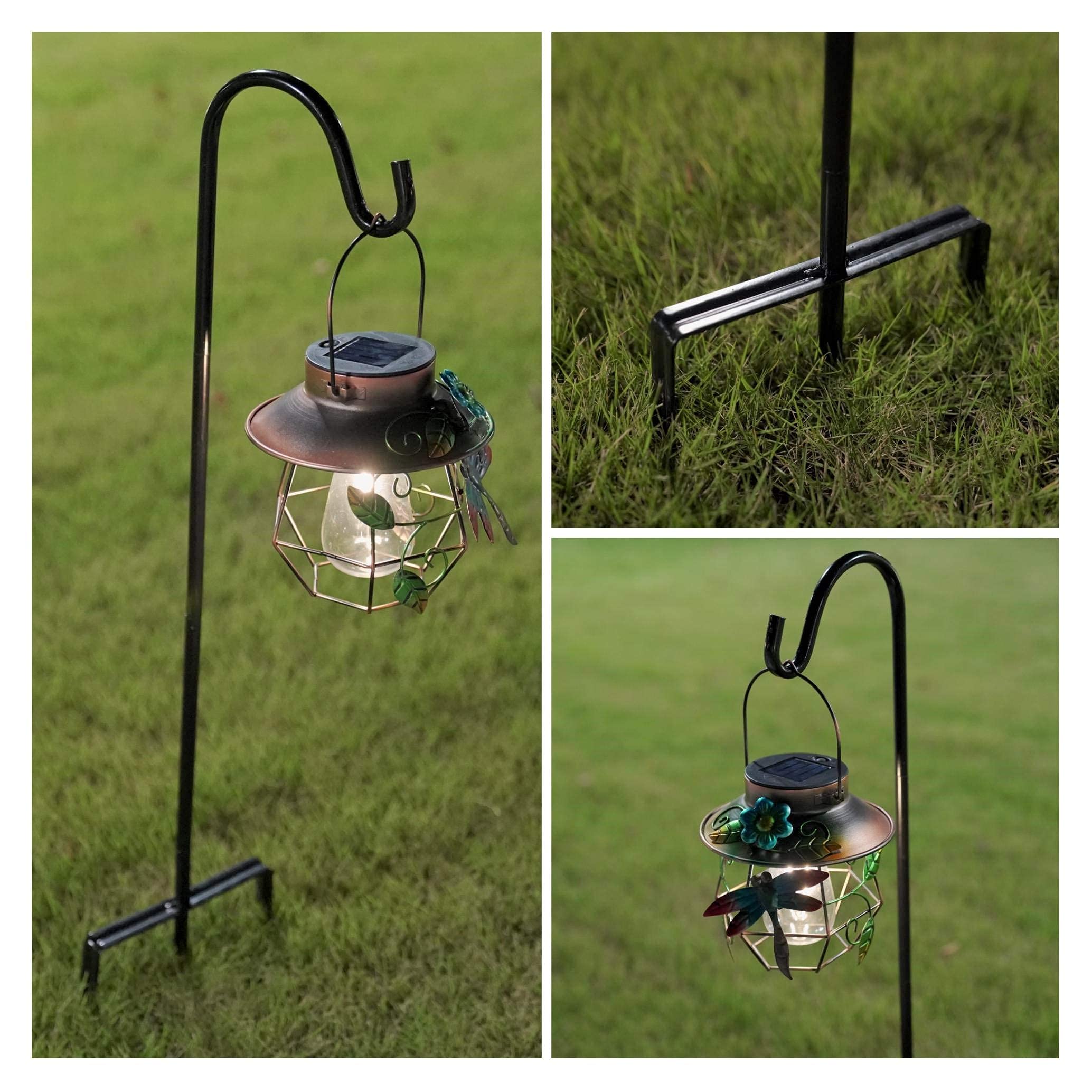 EXCMARK Shepherd Hook Adjustable Height 32/24/16’’ 1/2 inch Thick Use at Weddings, Hanging Solar Lights, Lanterns, Bird Feeders, Metal Hanger Hook (Black,32inch). U.S. Patent.