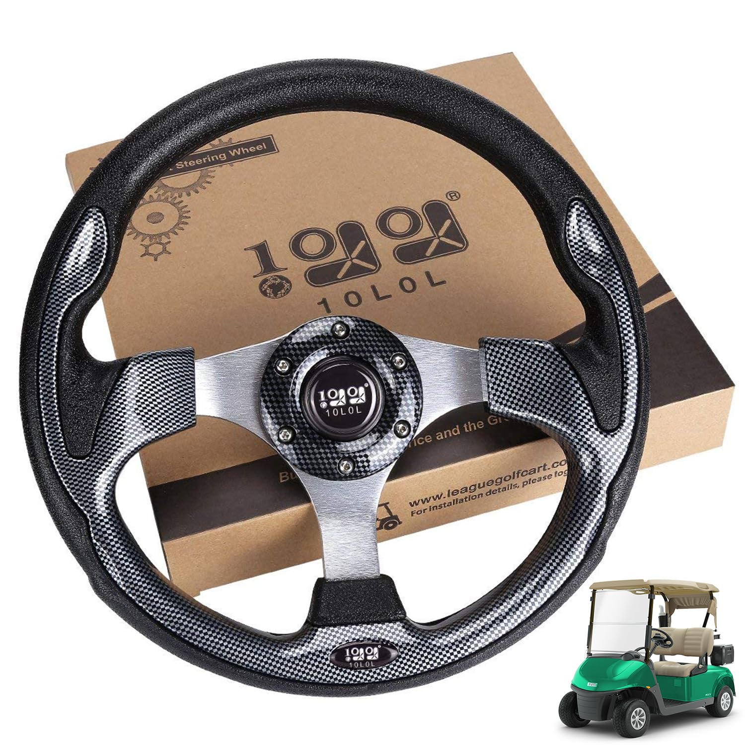 10L0L Golf Cart Steering Wheel, 13' Universal Fit for EZGO TXT/RXV, Club Car DS/Precedent, Yamaha G2-G29 (Carbon Black)