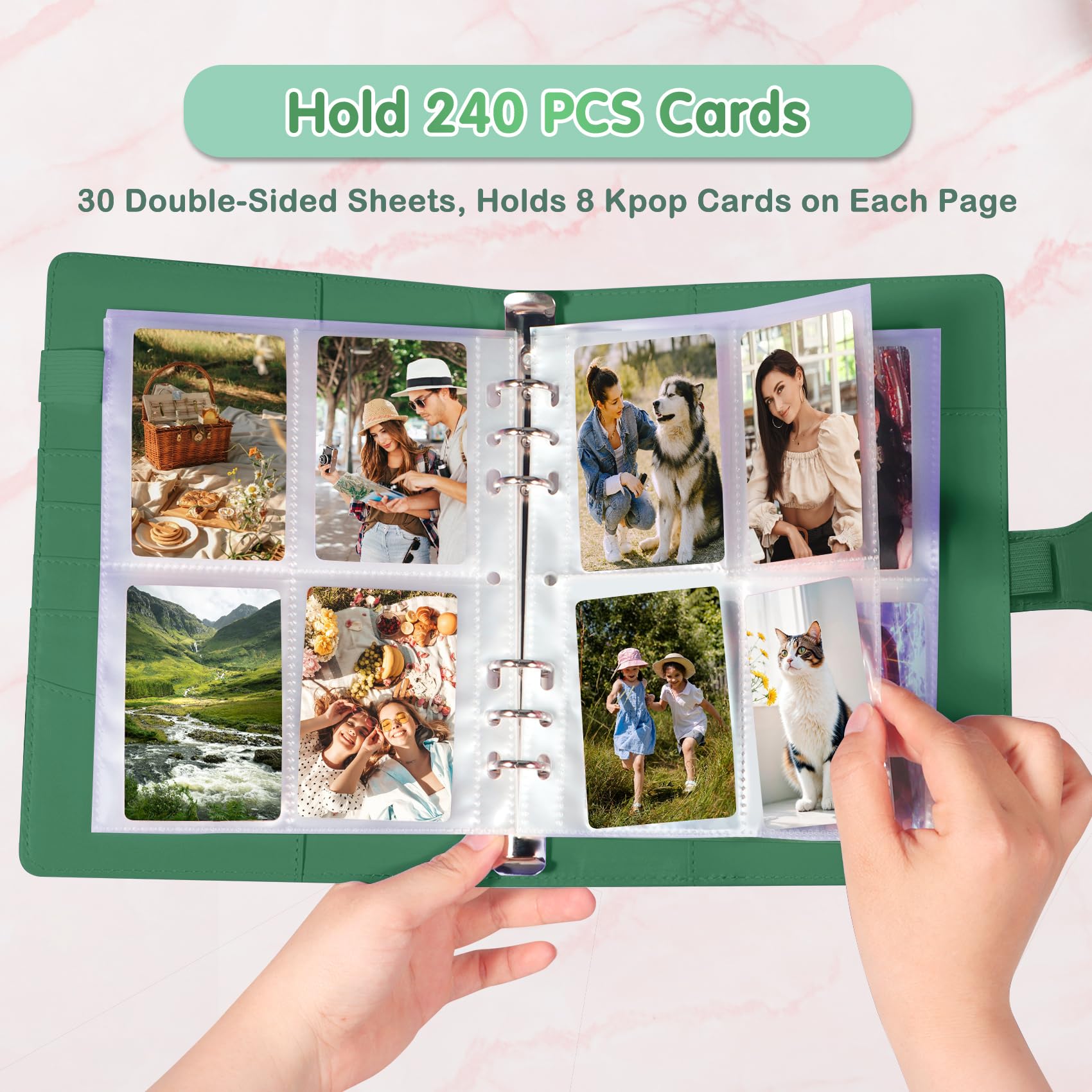 A5 Kpop Photocard Binder with 30 Pack 4-Pocket Card Pages, 6 Ring A5 Binder Card Collector Album with 240 Card Slots,PU Leather Binder Cover with Magnetic Buckle Closure for Organizing Trading Card
