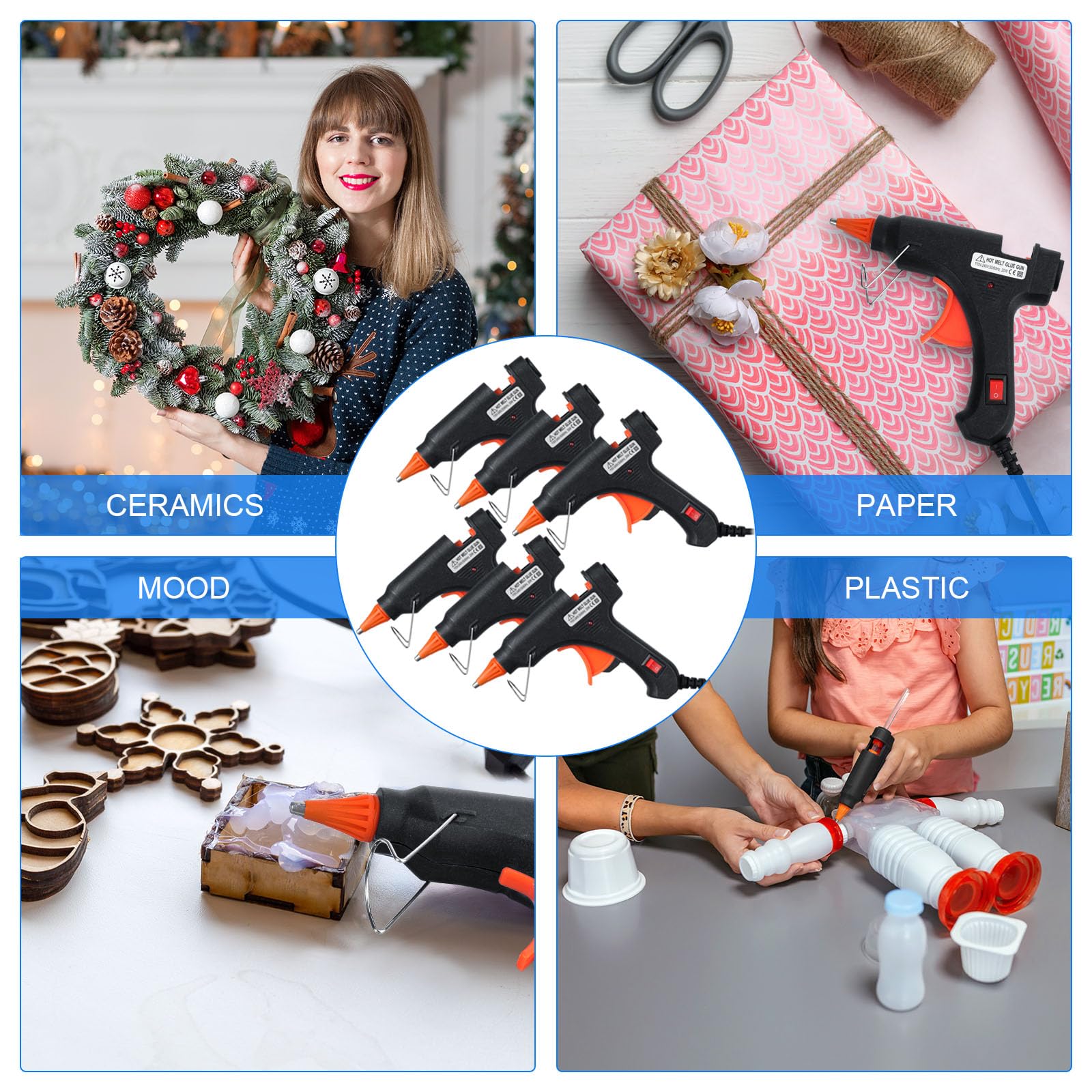 Zhengmy 6 Pcs Mini Glue Gun Crafts Hot Melt Guns Low Temp Glue with Burn Protection Fast Preheating and Easy Squeeze Trigger for School DIY Arts Class Projects Home Quick Repairs, 20 W (Multicolor)