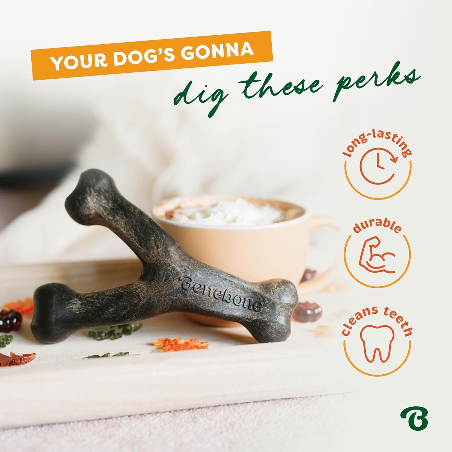Benebone Pumpkin Spice Wishbone – Limited Edition Flavor, Durable Dog Chew Toy for Aggressive Chewers, Made in USA, Medium