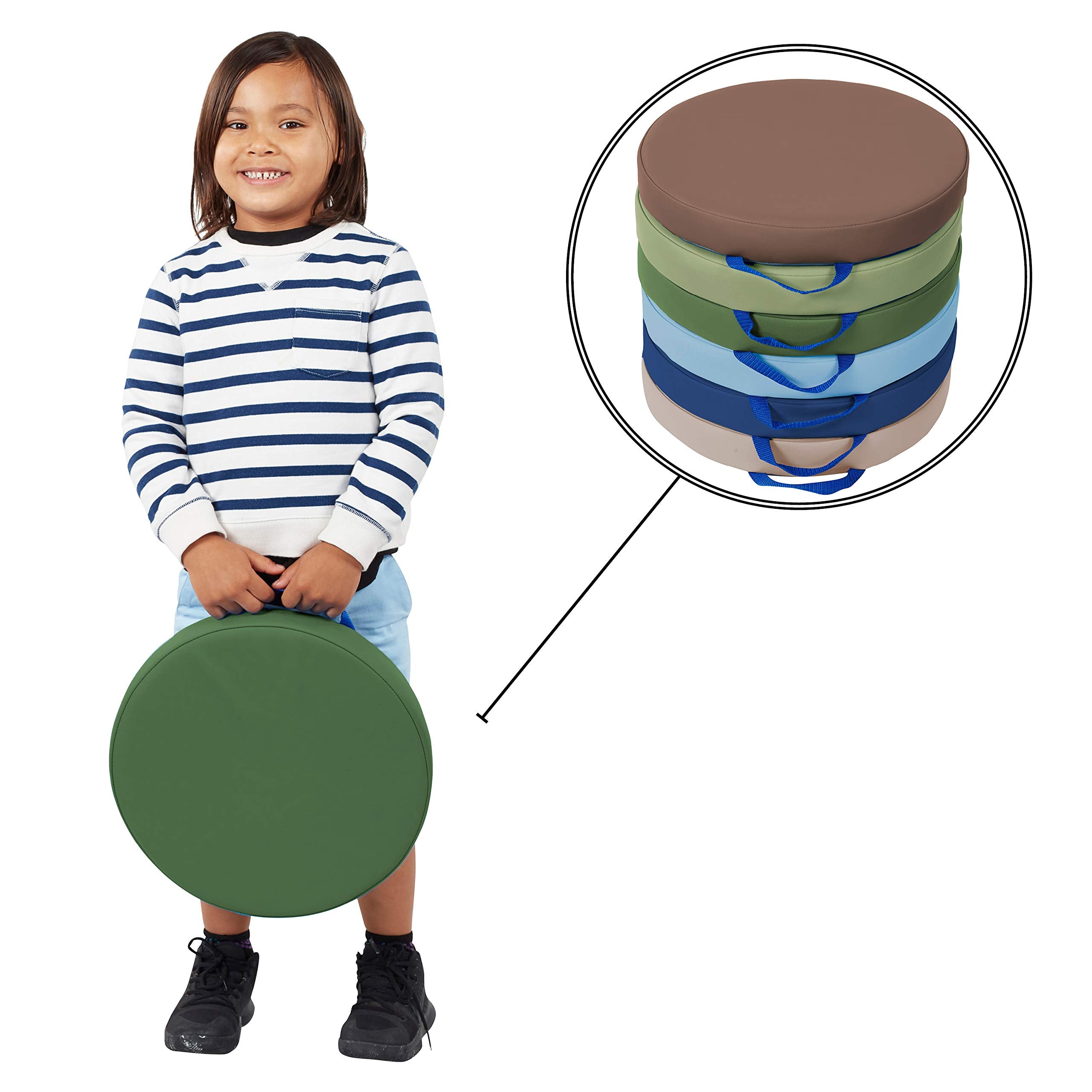Factory Direct Partners SoftScape 15 inch Square Classroom Floor Cushions with Handles; Flexible Seating for Daycare, Preschool, Playroom; 2 inch Thick Deluxe Foam (6-Piece) - Assorted, 12228-AS
