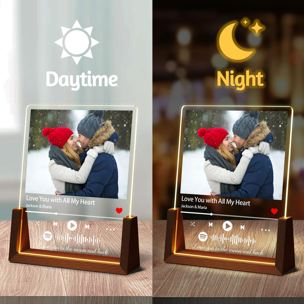 Personalized Fathers Day Birthday Gifts For Daddy Dad From Daughter Son Wife, Custom Acrylic Plaque Light Up Picture Frame, Customized Dad Gifts For Husband Men Papa Fathers Day Christmas