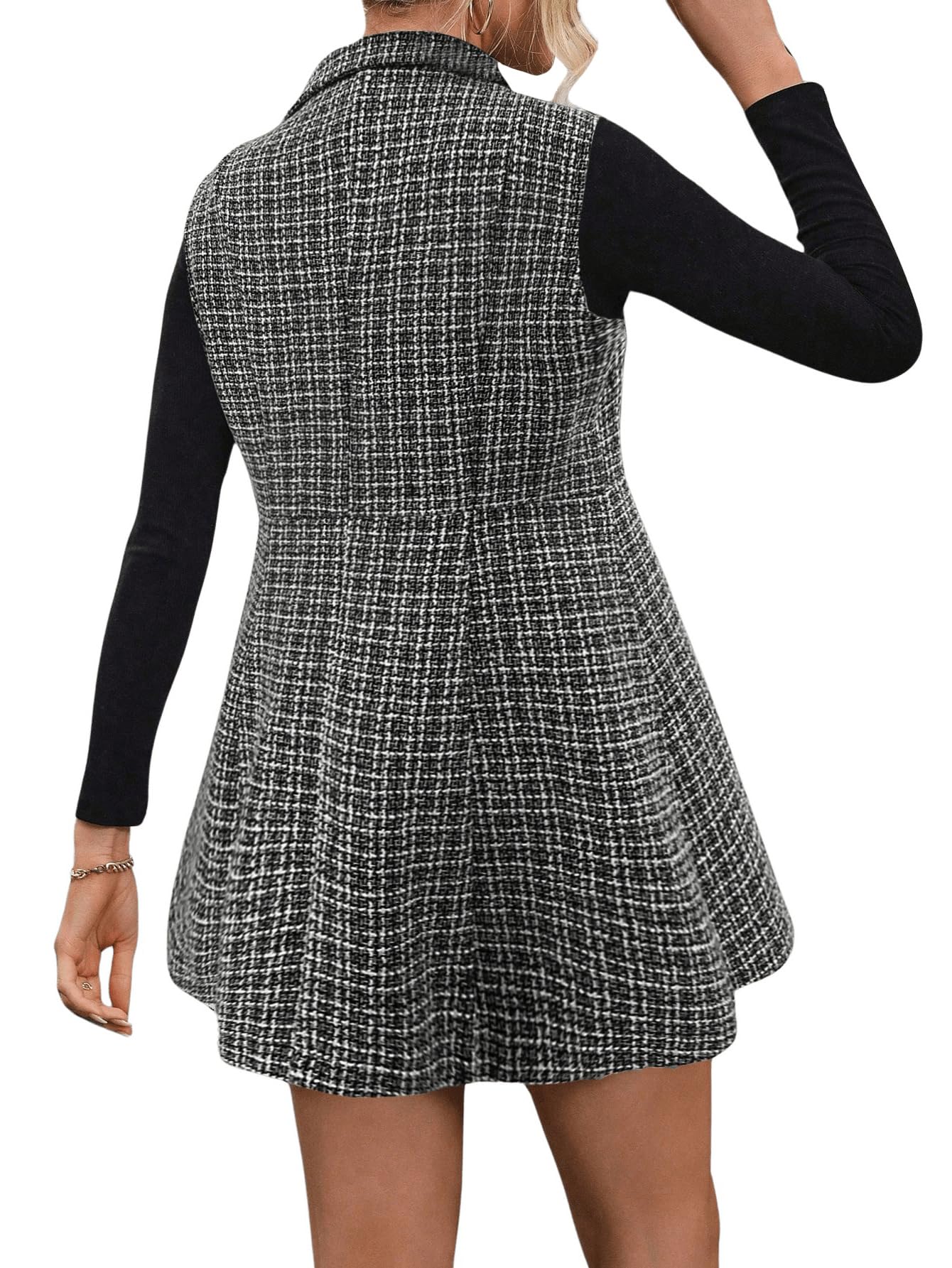 Floerns Women's 2 Piece Outfit Workwear Plaid Print Lapel Neck Vest Blazer and Skirt Set