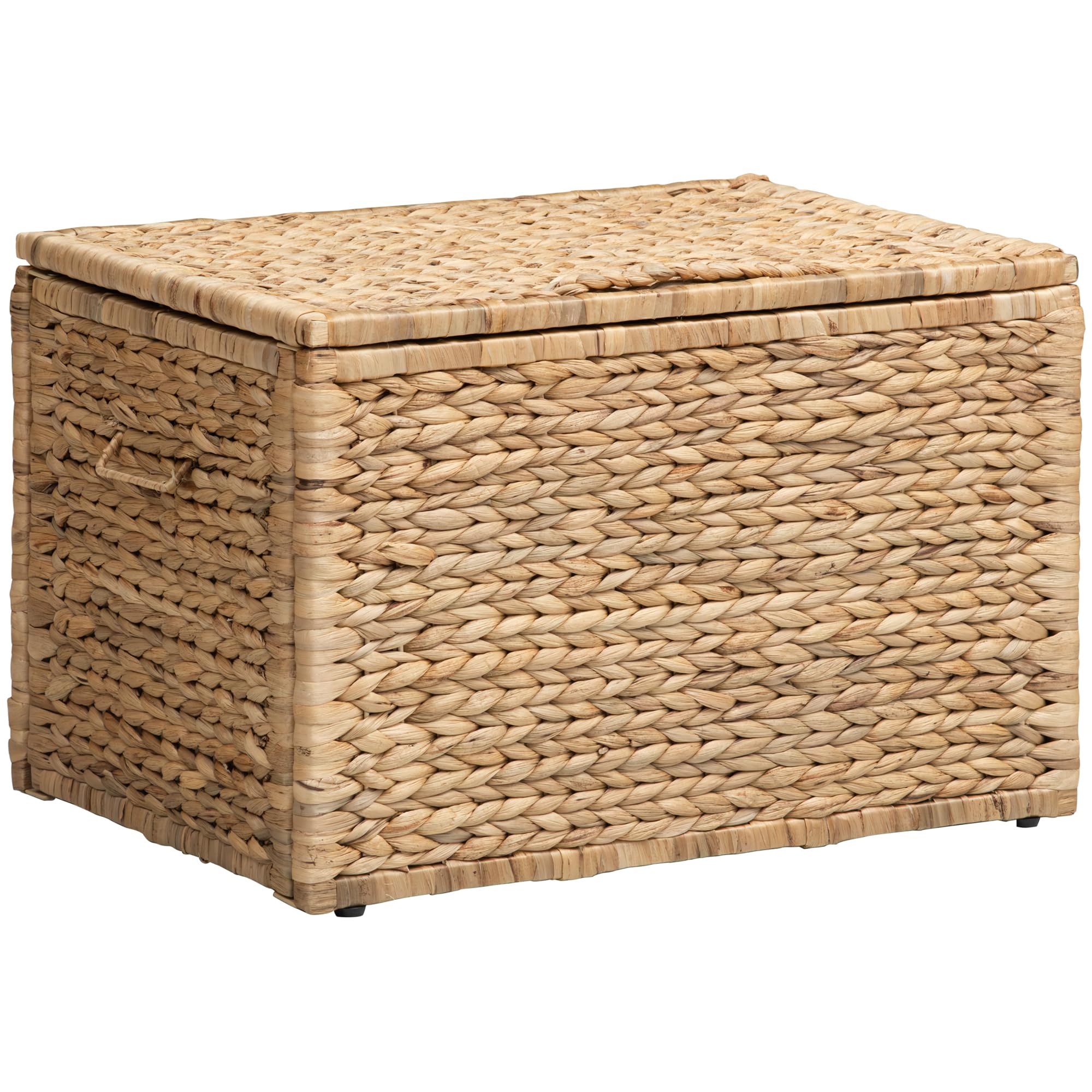 eHemco Heavy-duty Water Hyacinth Wicker Storage Trunk with Metal Frame, 30 by 17.5 by 17.5 Inches, Brown Wash