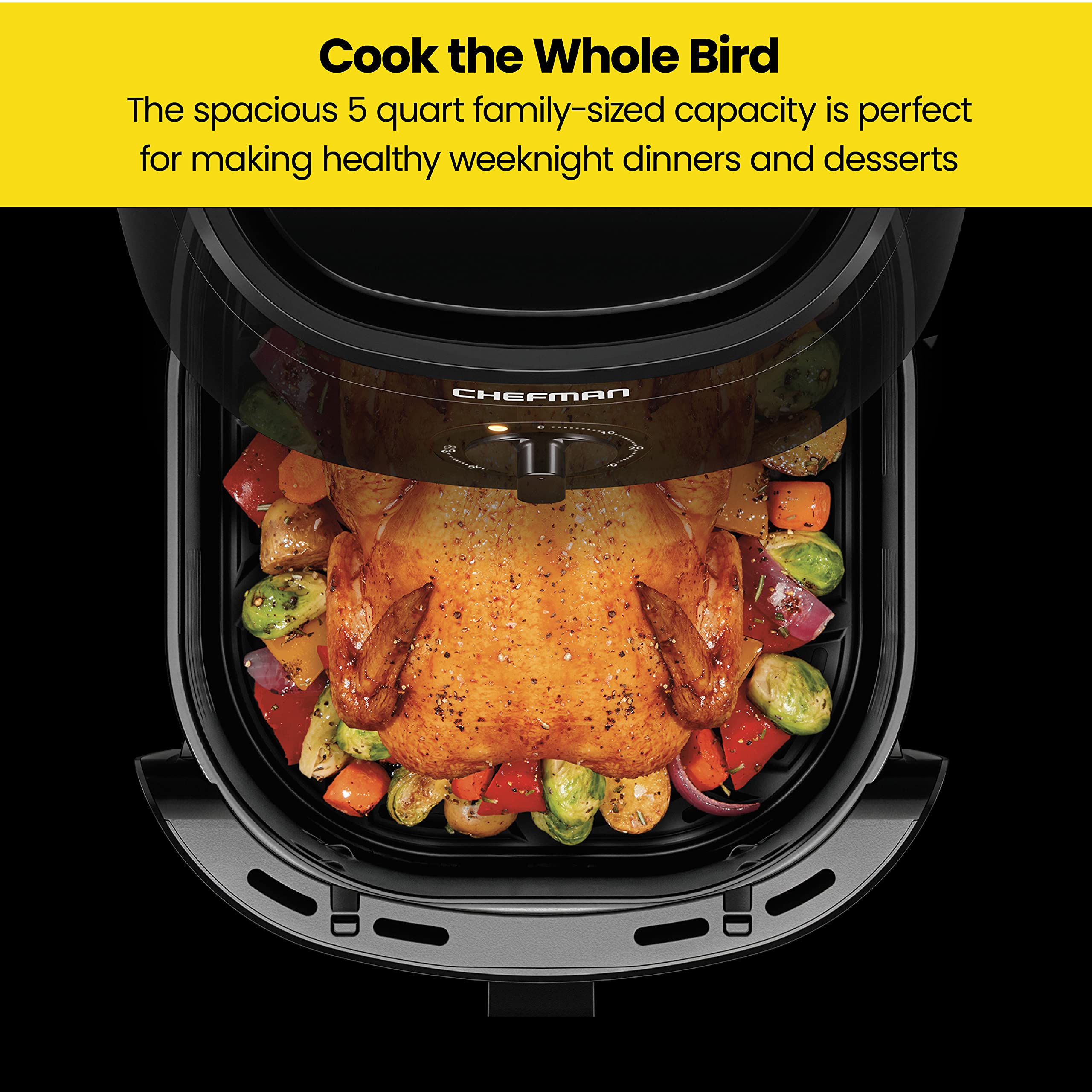 Chefman 12-Quart 6-in-1 Rotisserie Air Fryer Oven & Dehydrator, 12 Presets, Touchscreen, Family Size, Dishwasher-Safe Parts, Black