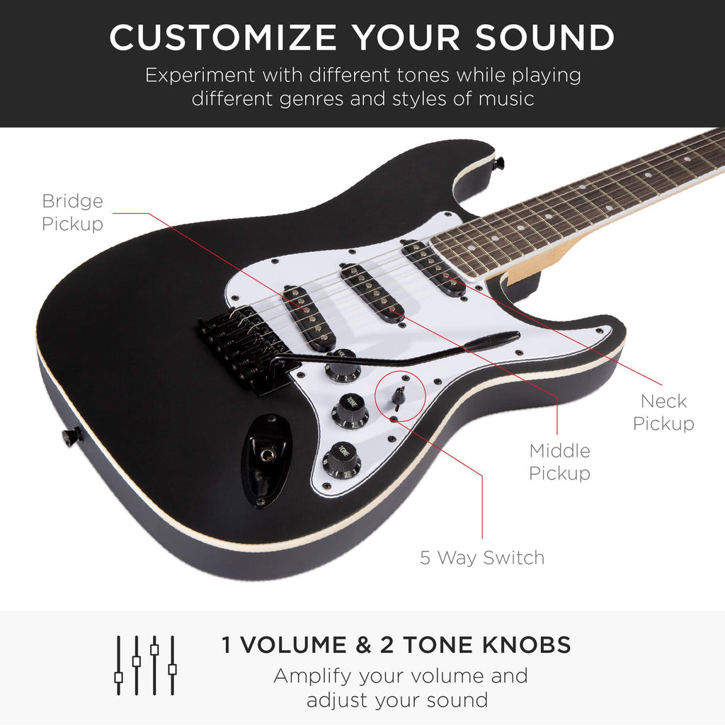 Best Choice Products 39in Full Size Beginner Electric Guitar Starter Kit w/Case, Strap, 10W Amp, Strings, Pick, Tremolo Bar - 3 Color Sunburst