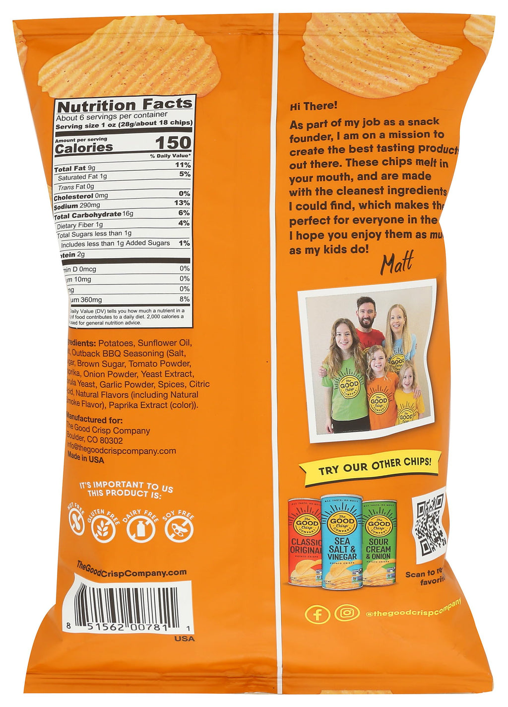 The Good Crisp Company, Chips Potato Crinkle Cut Sour Cream Cheddar, 5.5 Ounce