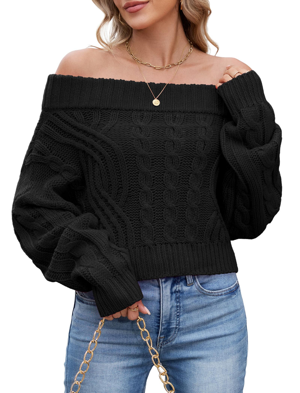 ZAFUL Women V Neck Button Knit Crop Sweaters Batwing Sleeve V Back Ribbed Hem Pullover Sweater
