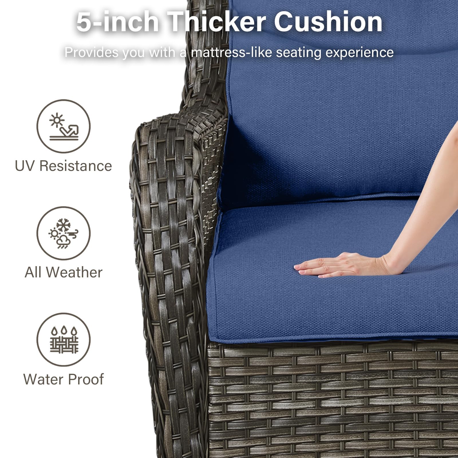 Swivel Patio Chairs Set of 2 with 5" Thick Cushion - Wicker Outdoor Swivel Rocker Patio Chairs, High Back Comfortable Outdoor Glider Chair for Balcony, Porch, Deck, Poolside - Brown/Beige