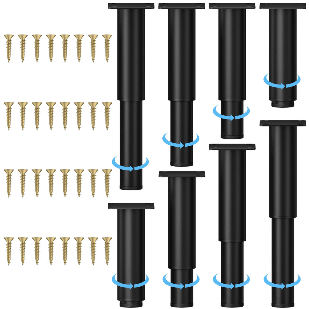 Metal Adjustable Furniture Legs 5.12-9.45 inch, Wlrrcwdttc Sofa Legs Cabinet Legs Adjustable Height Replacement Support Legs for Bed/Couch/Dresser/Chair/Coffee Table, Legs for Furniture Set of 2-Black