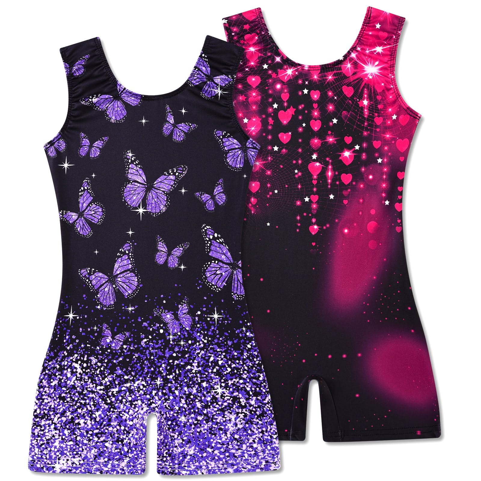 2 Packs Gymnastics Leotards for Girls Mermaid Leopard Dance Leotard Kids Biketard with Shorts