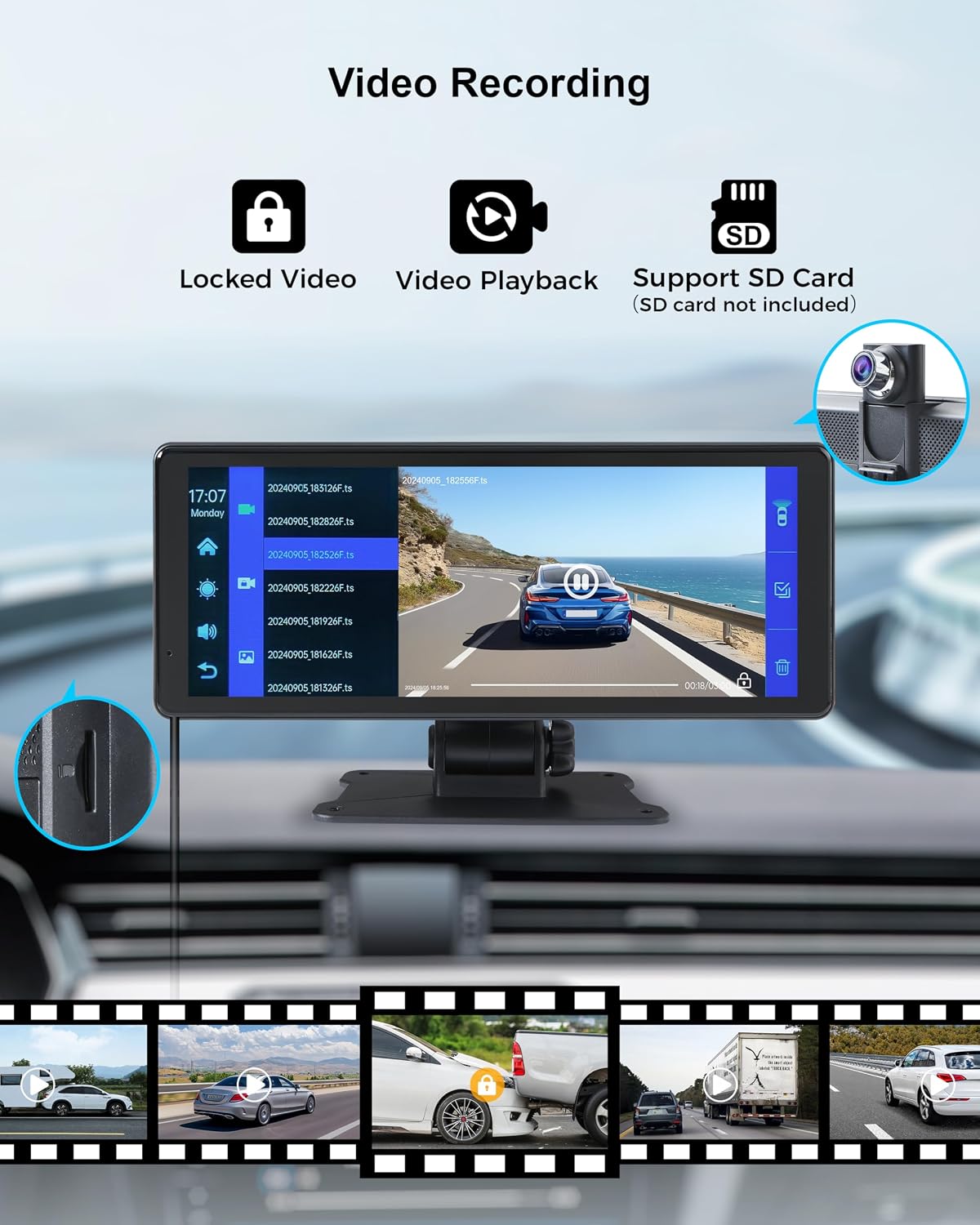 Portable Carplay Screen 8.1" Wireless Android Auto Car Stereo | 4K dash cam & 1080P backup camera system with mirror link, Bluetooth, GPS. For older cars, Truck, SUV, Van, all vehicles.