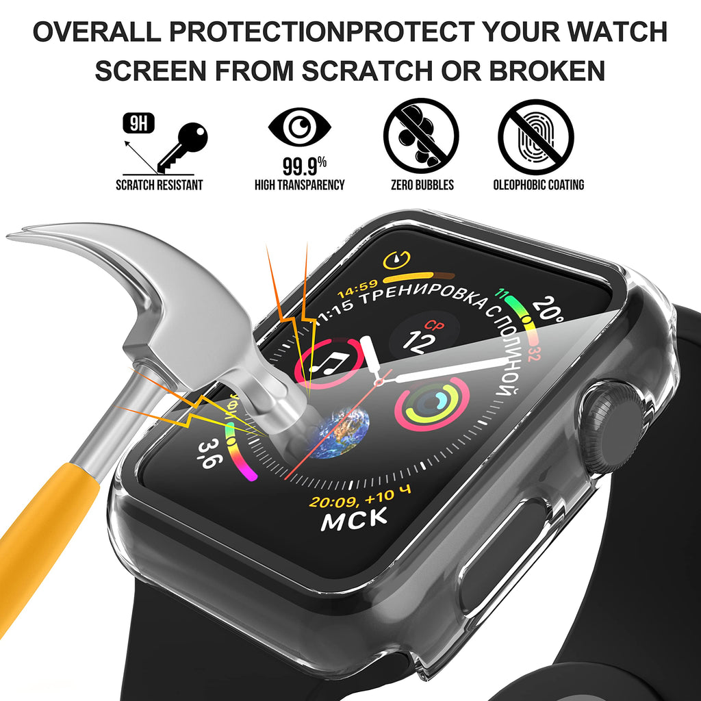 Diruite 2-Pack for Apple Watch Series 3/2/1 38mm Case, Ultra-Thin All-Around Tempered Glass Screen Protector Protection Cover for iWatch 38mm - Black
