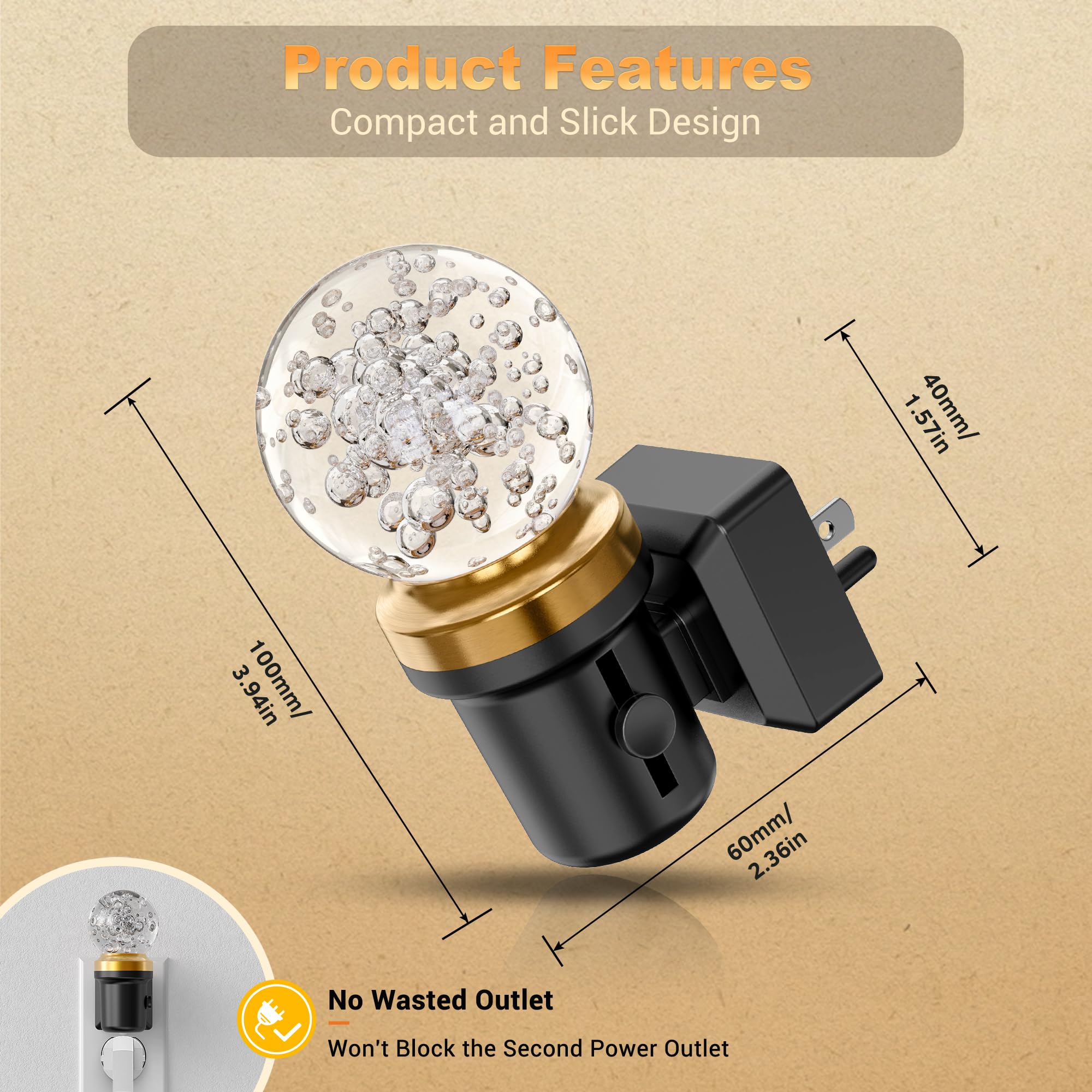 JandCase Night Lights Plug into Wall, Dusk to Dawn Sensor, 3000K Soft White LED, Acrylic Design, 0-100lm Adjustable Brightness, for Bedroom, Bathroom, Living Room, Hallway
