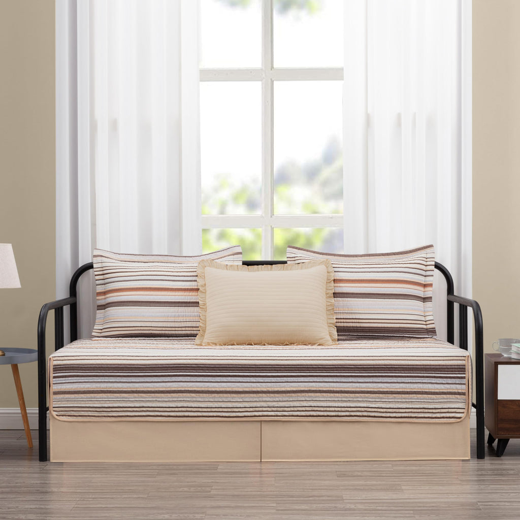 Chezmoi Collection Avery Striped Cotton Quilt Set Twin Size, 2-Piece Soft Pre-Washed 100% Cotton Quilt, Multi-Color Brown