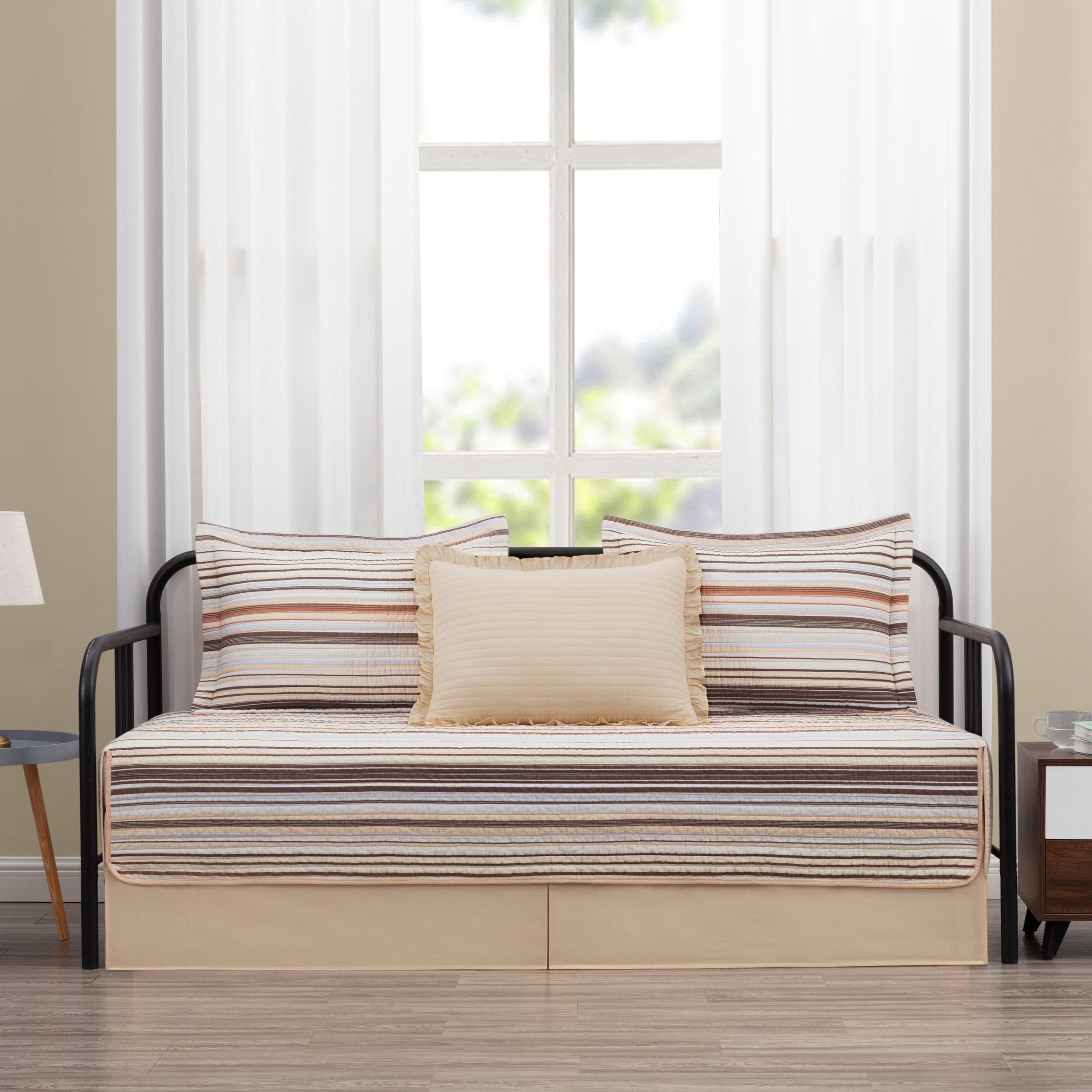 Chezmoi Collection Avery Striped Cotton Quilt Set Twin Size, 2-Piece Soft Pre-Washed 100% Cotton Quilt, Multi-Color Brown