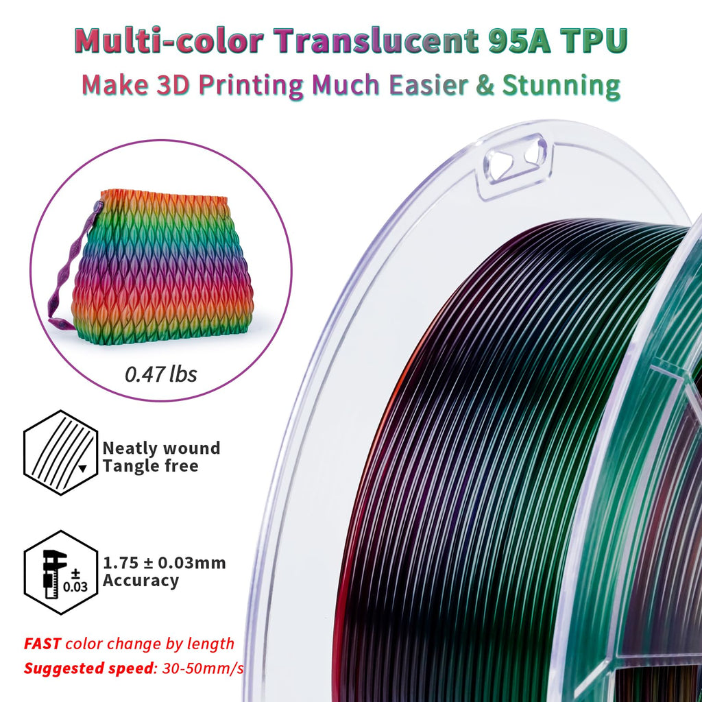 ZIRO TPU Filament 1.75mm 3D Printer Filament, Shore 95A Hardness TPU, Flexible Soft Material, 0.8KG/1.8lbs Spool, Fit Most FDM 3D Printers, Black