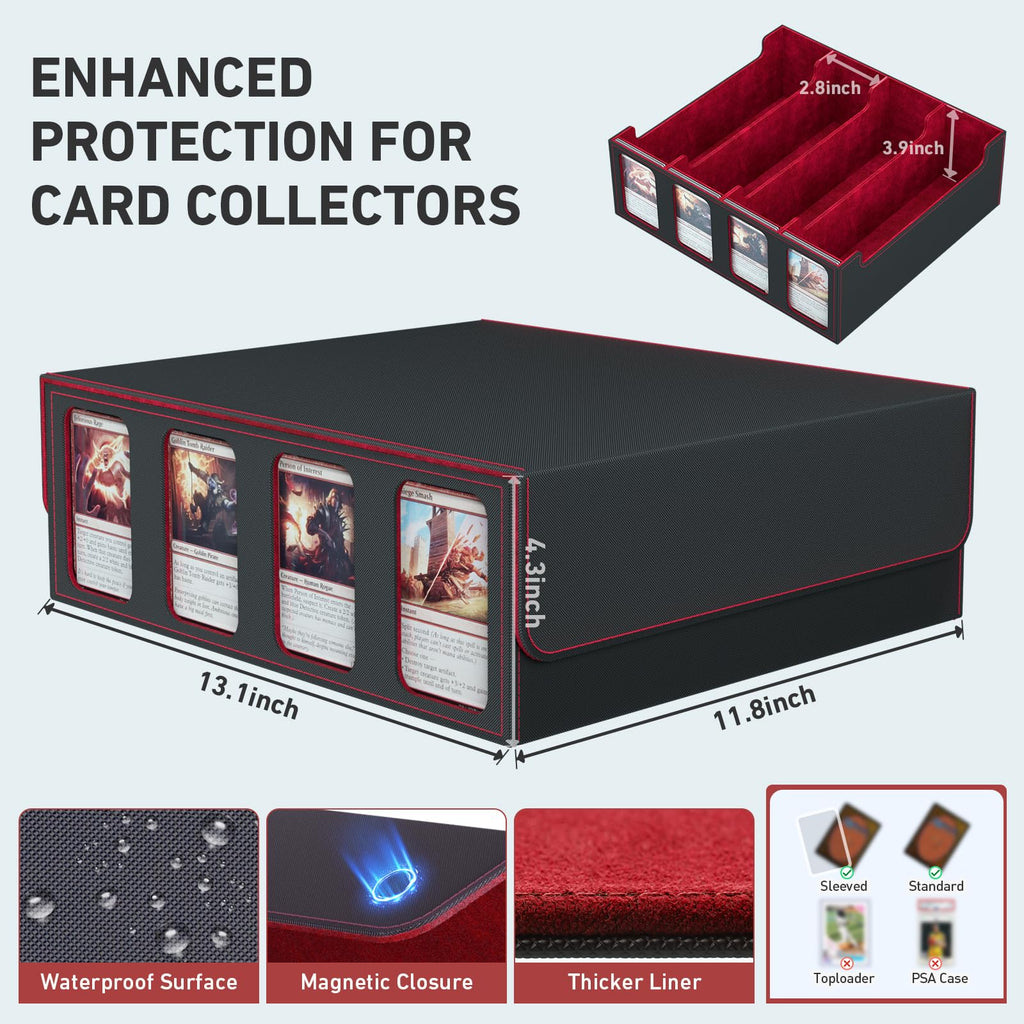 3-Row Trading Card Storage Box, Bulk Cards Case for 2400+ Mtg tcg Magic Playing Game Card Organizer, Commander Deck Box with 3 Supports & 24 Dividers