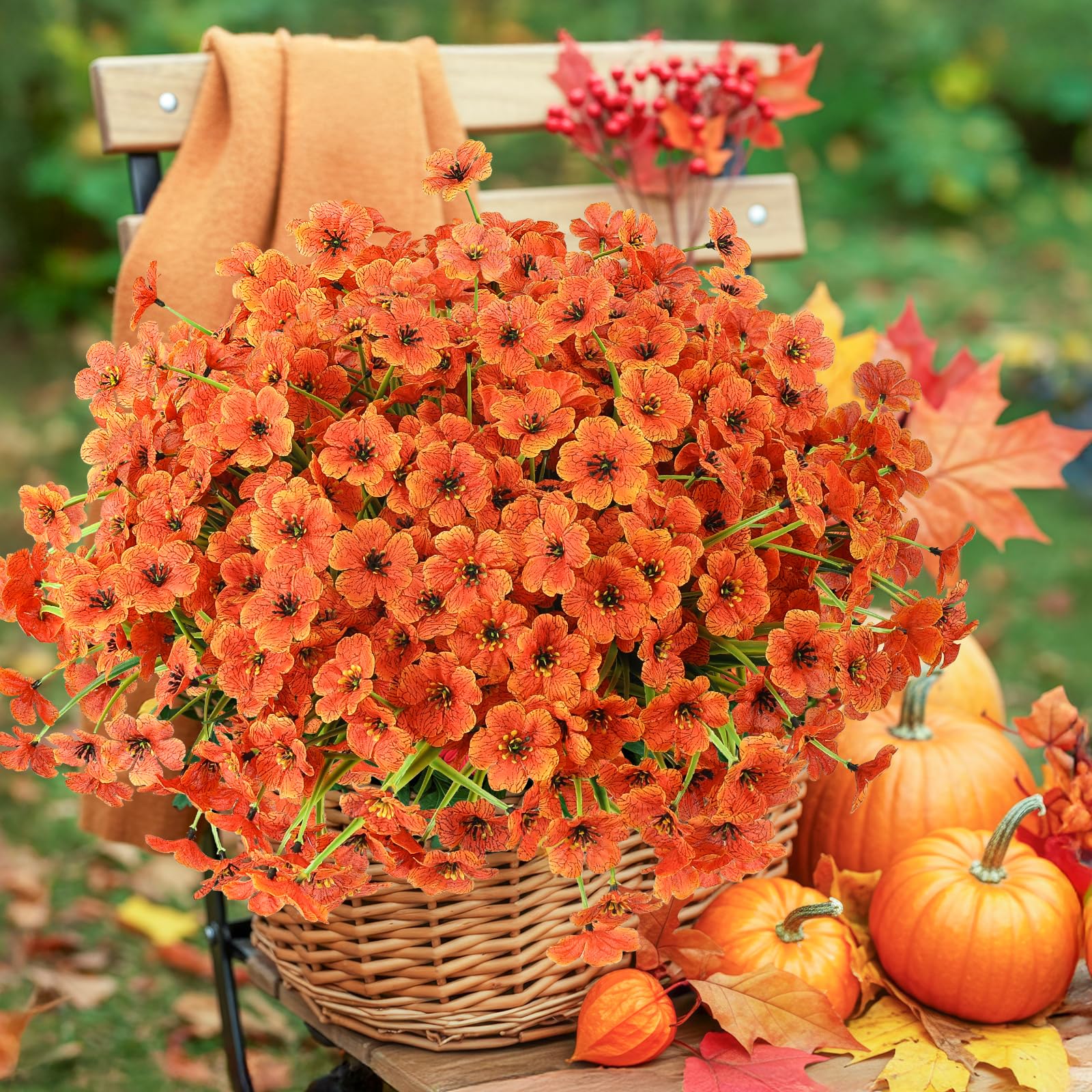 MACTING 12 Bundles Artificial Fall Lavender Flowers for Outdoors, UV Resistant Fake Outdoor Plants, Faux Autumn Greenery Shrubs for Planters Porch Patio Garden Yard Outside Thanksgiving Decorations