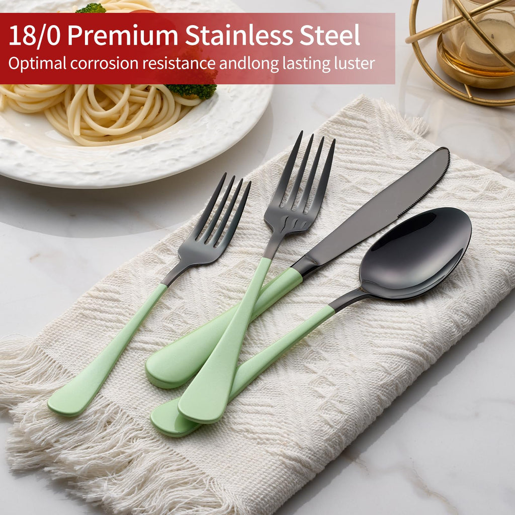 20-Pieces Blac and Pink Silverware Sets for 4,Pink Handle Stainless Steel Cutlery Set, Include Forks Spoons and Knives Set, Dishwasher Safe Utensil Sets for Home Restaurant