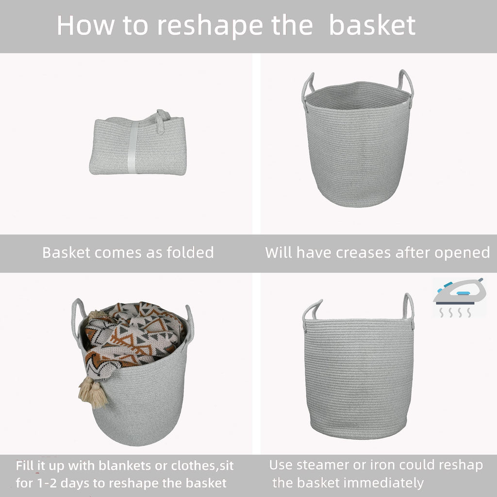 XUANGUO Black Cotton Rope Laundry Basket Hamper for Clothes Woven Storage Basket for Living Room Bedroom Boho Tall Rope Baskets for Blanket Toys Pillow Towels Baby Nursery Hamper Bin Large