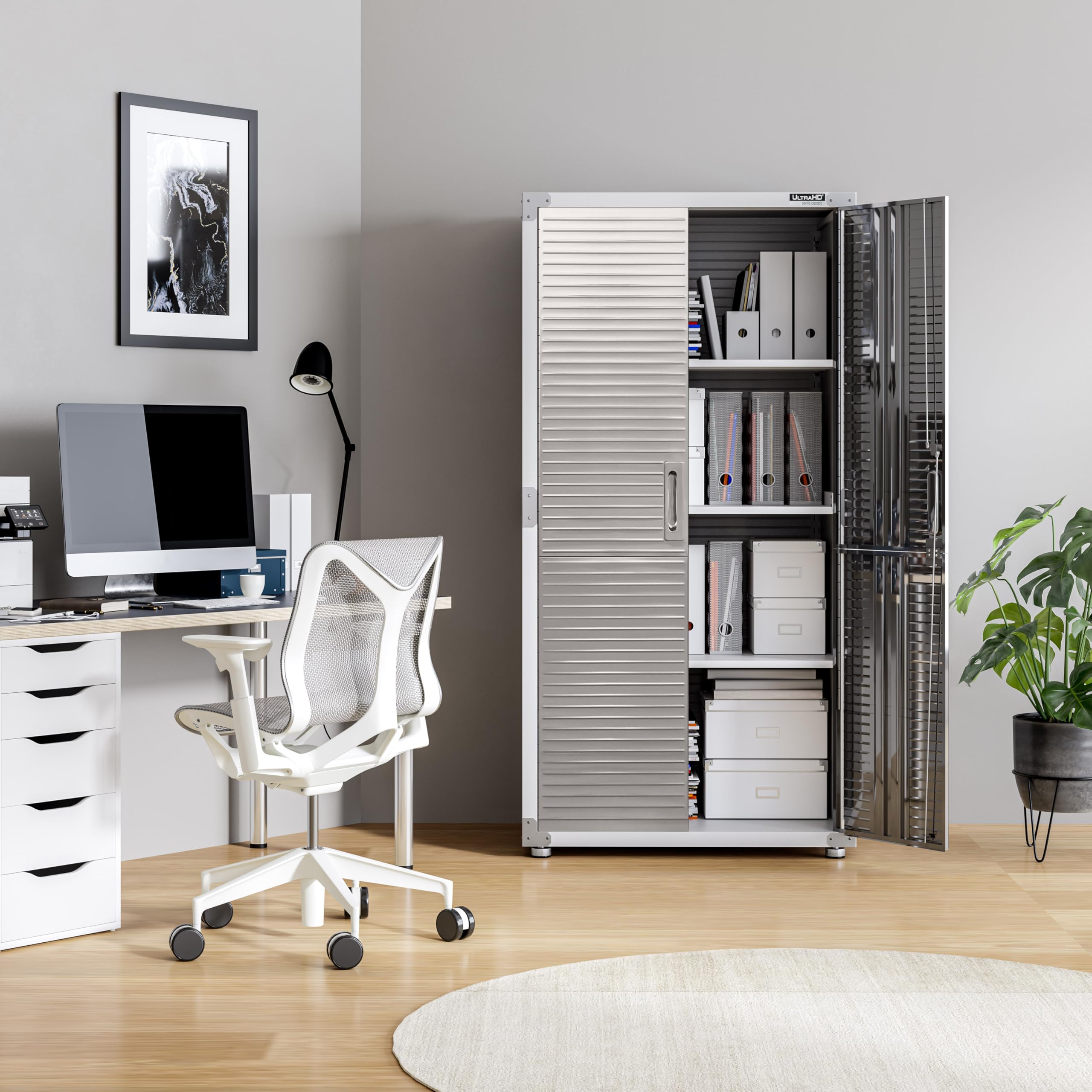 Seville Classics UltraHD Solid Steel Lockable Metal Storage Cabinet Locker Organizer, w/Adjustable Shelves for Garage, Warehouse, Office, Classroom, Granite, 30" W x 18" D x 72" H
