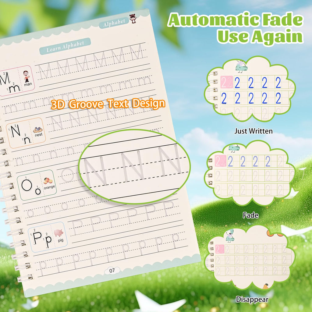 AALGO Large Magic Grooved Writing Practice Books- Reusable Handwriting Practice for Kids 8-10 - Preschool Workbook- Letter Tracing for Kids Ages 3-5