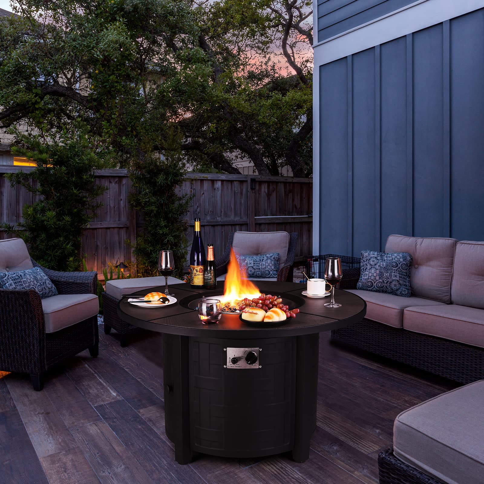 TLGREEN Propane Fire Pit Table 30 Inch Round – 50,000 BTU Outdoor Fire Pit with Lid, Converts to Patio Coffee Table, Certified, Includes Waterproof Cover & Blue Fire Glass(Grey)