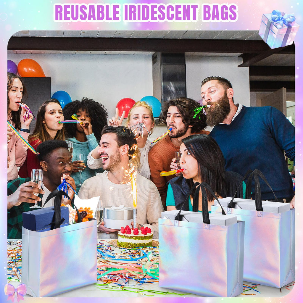 Eccliy 80 Pcs Reusable Gift Bags Set Glossy Grocery Gift Tote Bag with Hadnle for Wedding, Father's Day, Graduation, Summer Event (10 x 8 x 4.7 Inch,Black)