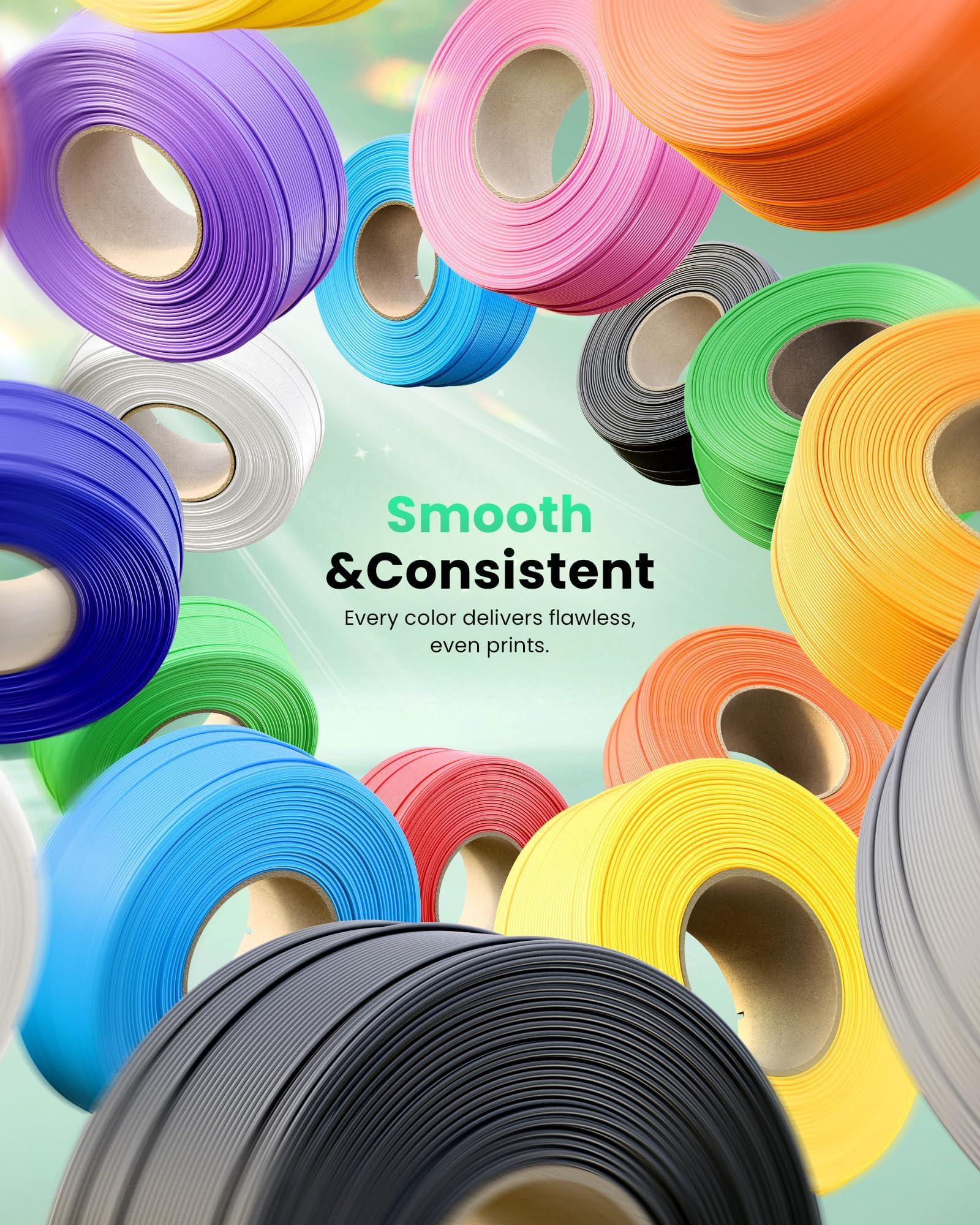 PLA Filament 1.75mm PLA 3D Printer Filament(Refill),10kg Refill for Reusable Spools(22lbs), Black+White+Ash Grey+Red+Yellow+Dark Blue+Green+Purple+Orange+Pink