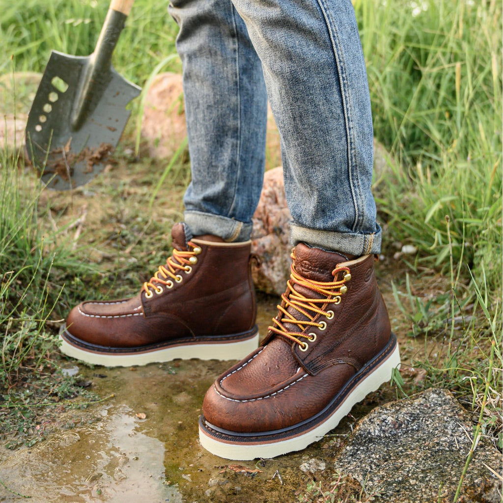 Work Boots for Men - 6 Inch Wedge Soft Toe Mens Work Boots, Waterproof Construction Work Shoes