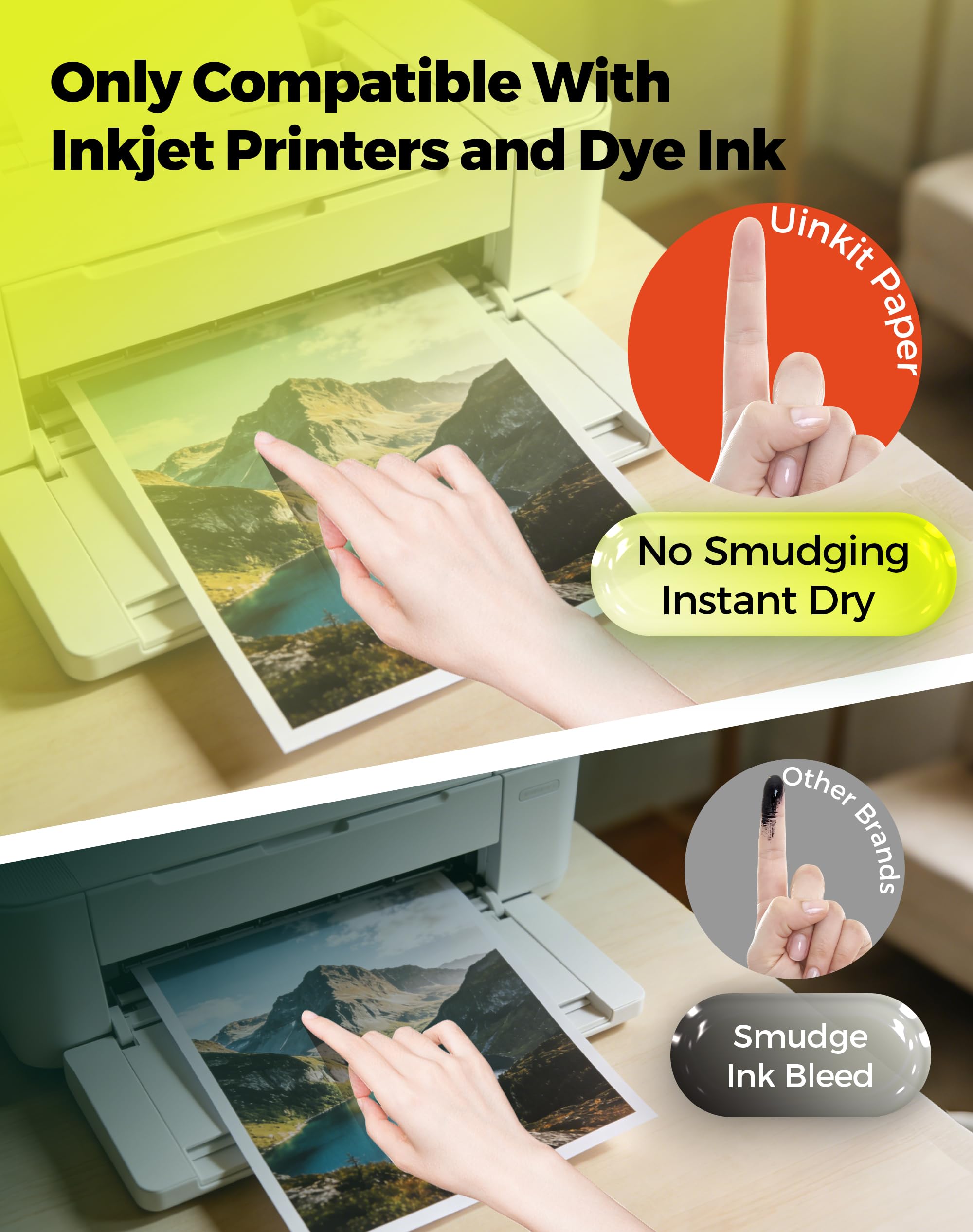 Uinkit Premium Glossy Inkjet Photo Paper - 4x6 Inch, 48lb 180gsm, 100 Sheets - Professional Photographic Quality, Dye Ink Compatible, High-Gloss Finish for Vivid Memories & Instant Prints