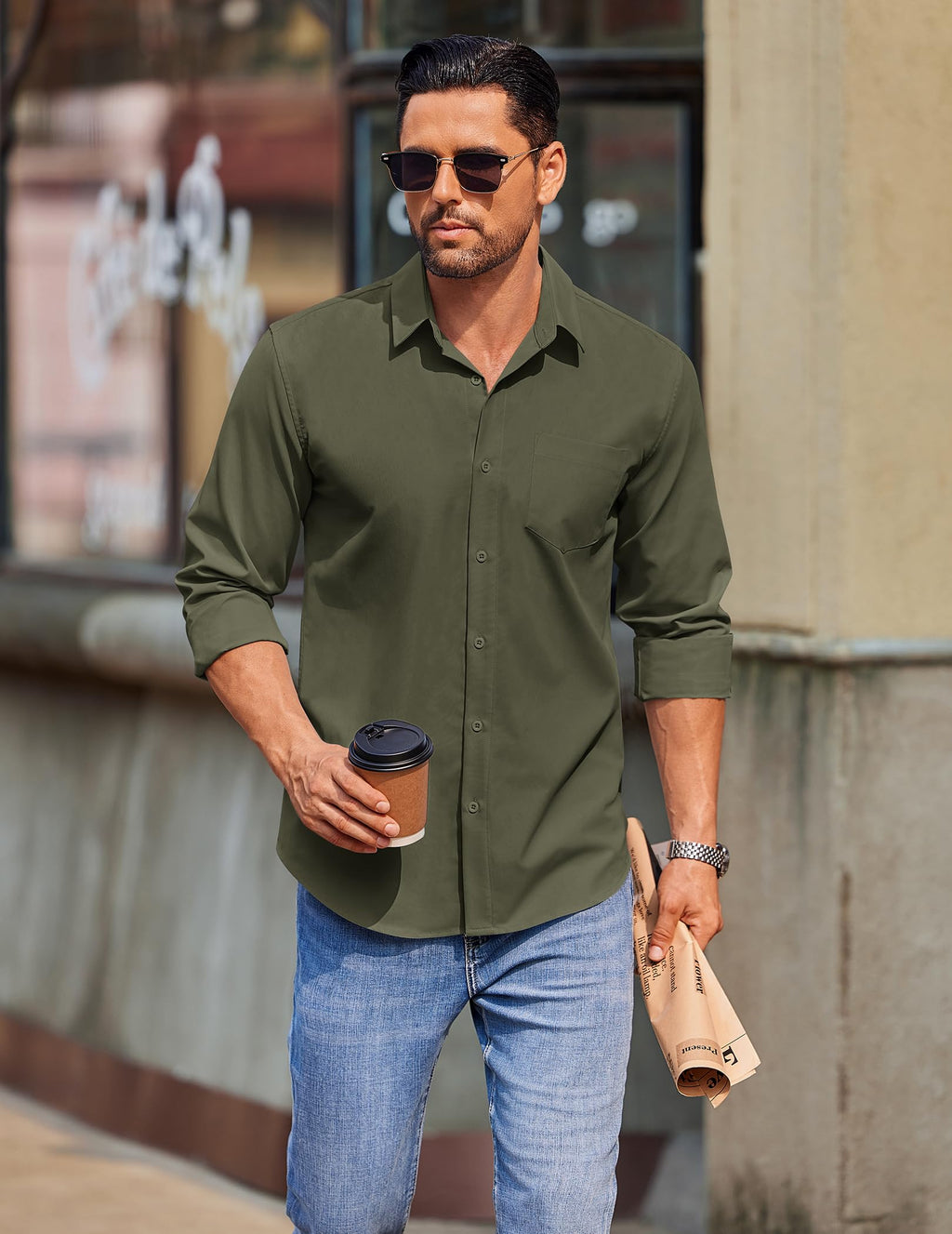 COOFANDY Mens Long Sleeve Button Down Shirts Casual Untucked Shirts for Men Dress Shirts Beach Wedding Shirts