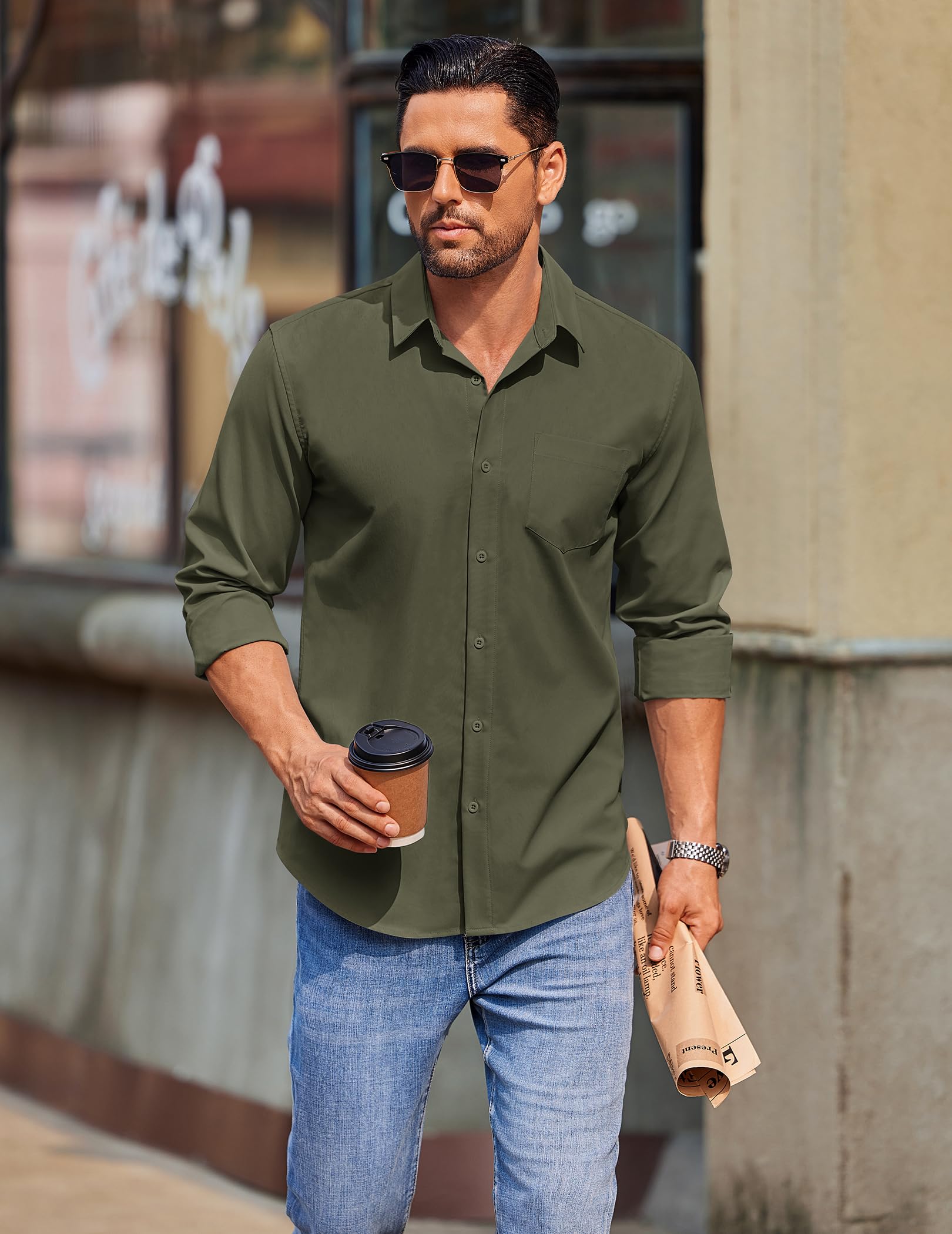 COOFANDY Mens Long Sleeve Button Down Shirts Casual Untucked Shirts for Men Dress Shirts Beach Wedding Shirts