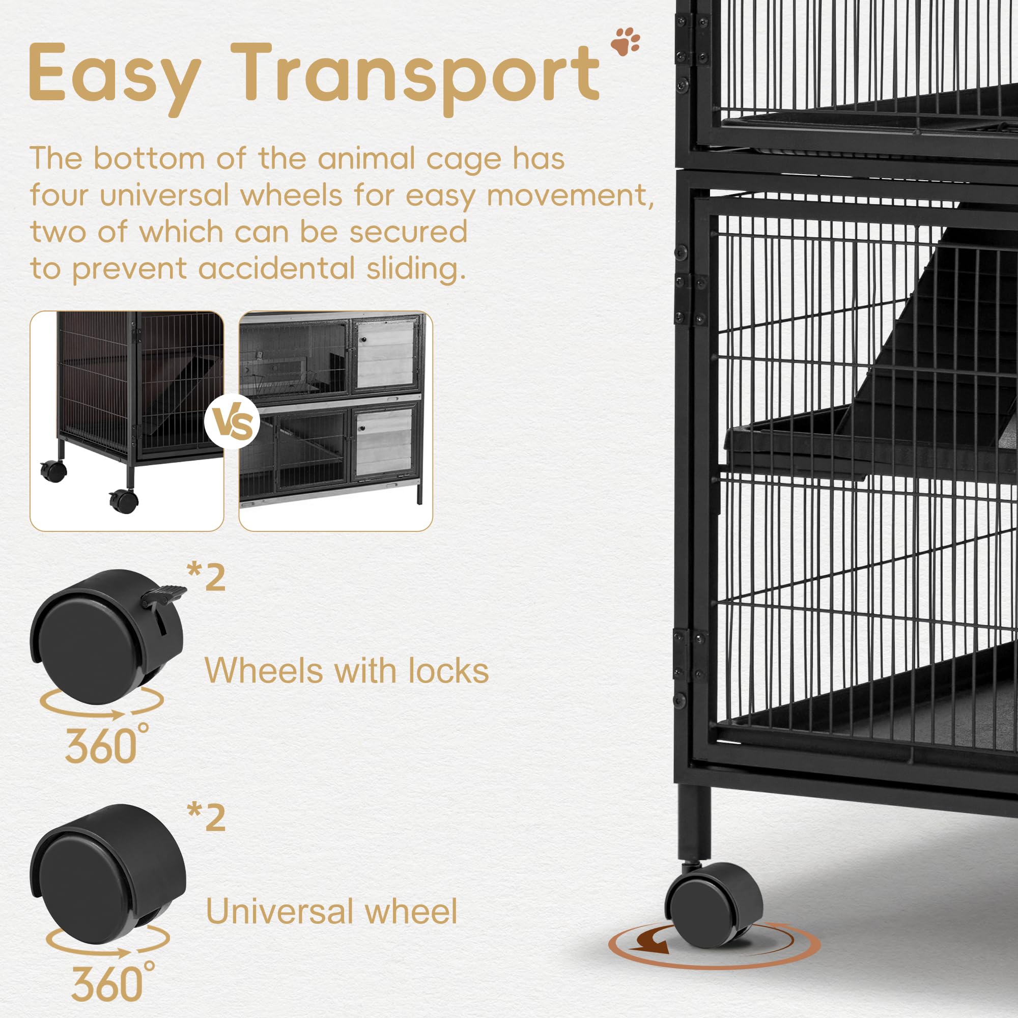 Fragess Metal Large Guinea Pig Cages 5 Levels, 60" H Rolling Ferret Cage with Removable Ramps & Double Door, Cages with Locker, Squirrel Cage Christmas Decoration Pet Crate Furniture