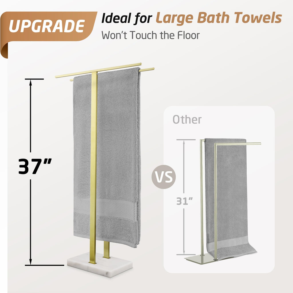 KES Standing Towel Rack with Black Natural Marble Base, 2-Tier Towel Rack Stand for Bathroom Floor, Bath Towel Holder Fits Bath Towel & Hand Towel,18/8 Stainless Steel, BTH217-BBK