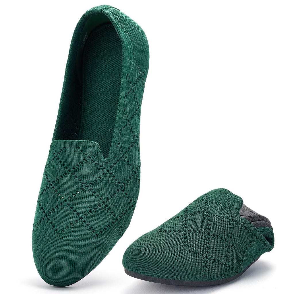 poemlady Women’s Ballet Flat Shoes Dress Shoes Knit Round Toe Slip On Ballerina Walking Flats Shoes for Woman Low Wedge Casual