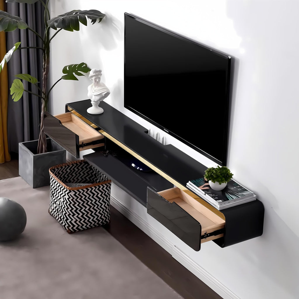 FPIGSHS Wall Mounted Media Console with 2 Drawers Solid Wood Floating TV Stand Hanging TV Shelf Entertainment Center TV Cabinet, for Home Office (A, 120cm/47.2in)