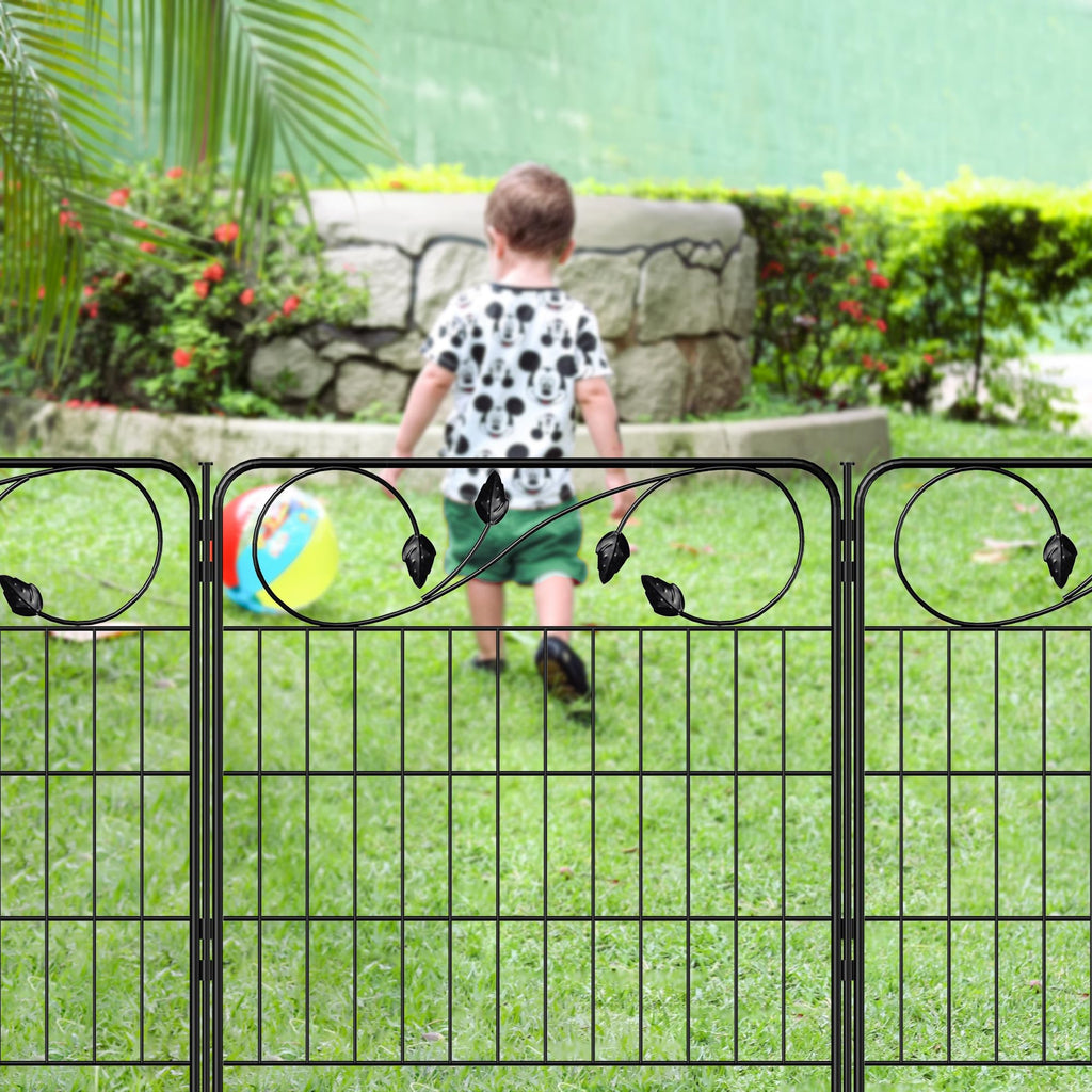 FOREHOGAR Decorative Metal Garden Fence 24in(H) X10ft(L) 5 Panels Leaf Black Rustproof Wire Border Fence for Landscape Patio Flower Bed Garden Fencing Panel Animal Barrier for Dogs
