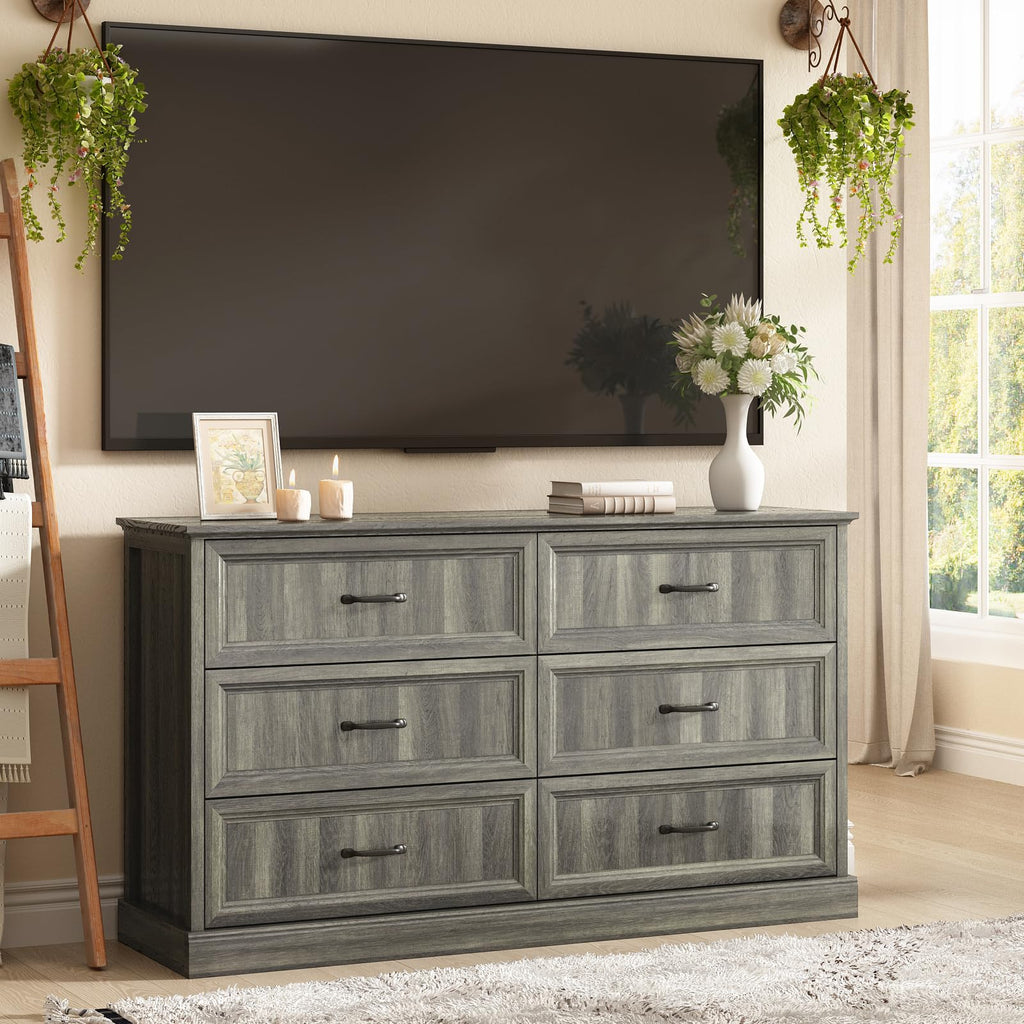 Farmhouse 5 Drawers Dresser for Bedroom, 44" Tall Brown dresser Wood Rustic Chest of Drawers with Wide Metal Handle,Natural Texture,Drawer Organizer for Bedroom,Living Room,Hallway and Entryway