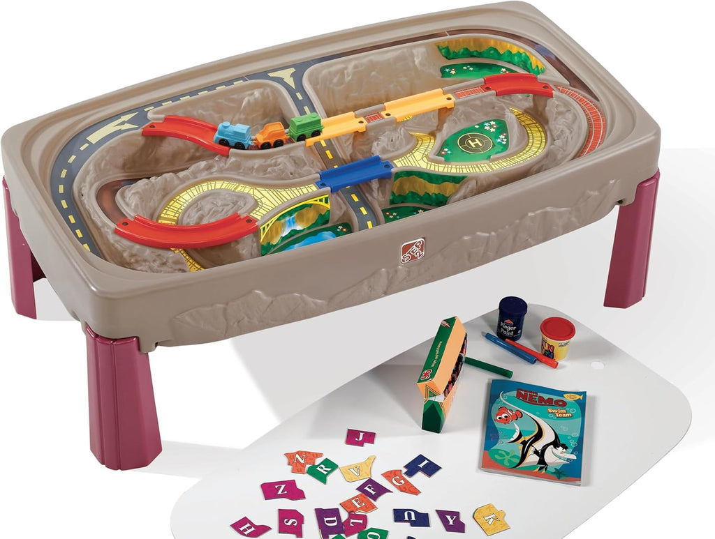 Step2 Deluxe Canyon Road Train & Track Table, Kids Activity Table for Cars, Cover Included, Made of Durable Plastic, Includes 3-Piece Train Set, For Toddlers 3+ Years Old