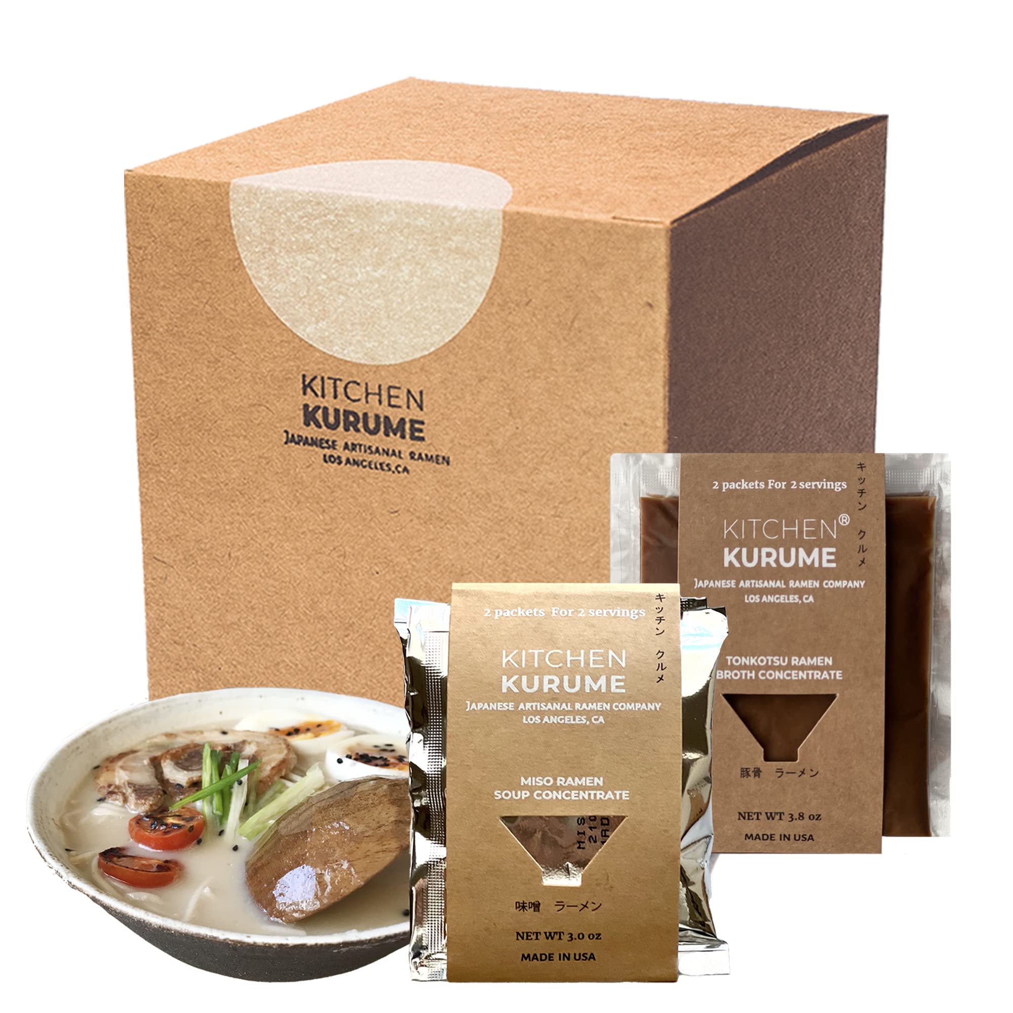 Kitchen Kurume® Japanese Ramen Broth Variety Pack, Tonkotsu (Pack of 6) & Miso Soup Base (Pack of 4), 17.4 Fl Oz, Made in USA, No MSG, No Preservatives