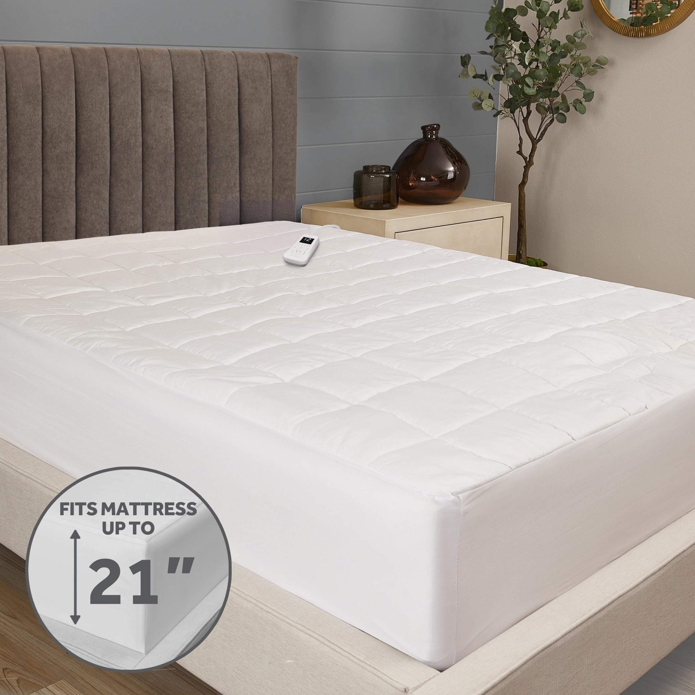 Sunbeam Restful Quilted Water Resistant Heated Mattress Pad - Full White