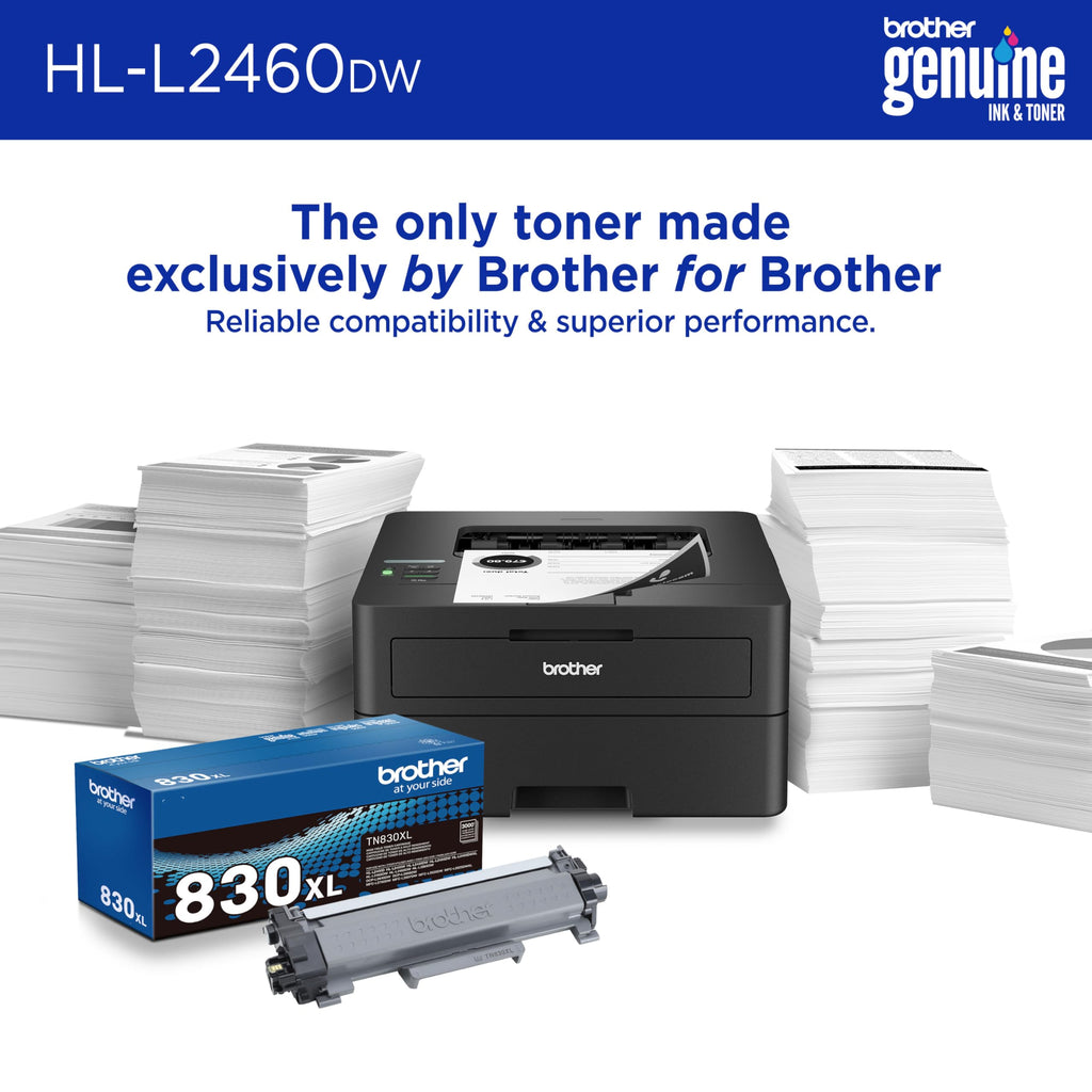 Brother HLL2460DW Printer and TN830XL 2-Pack Black High Yield Toner