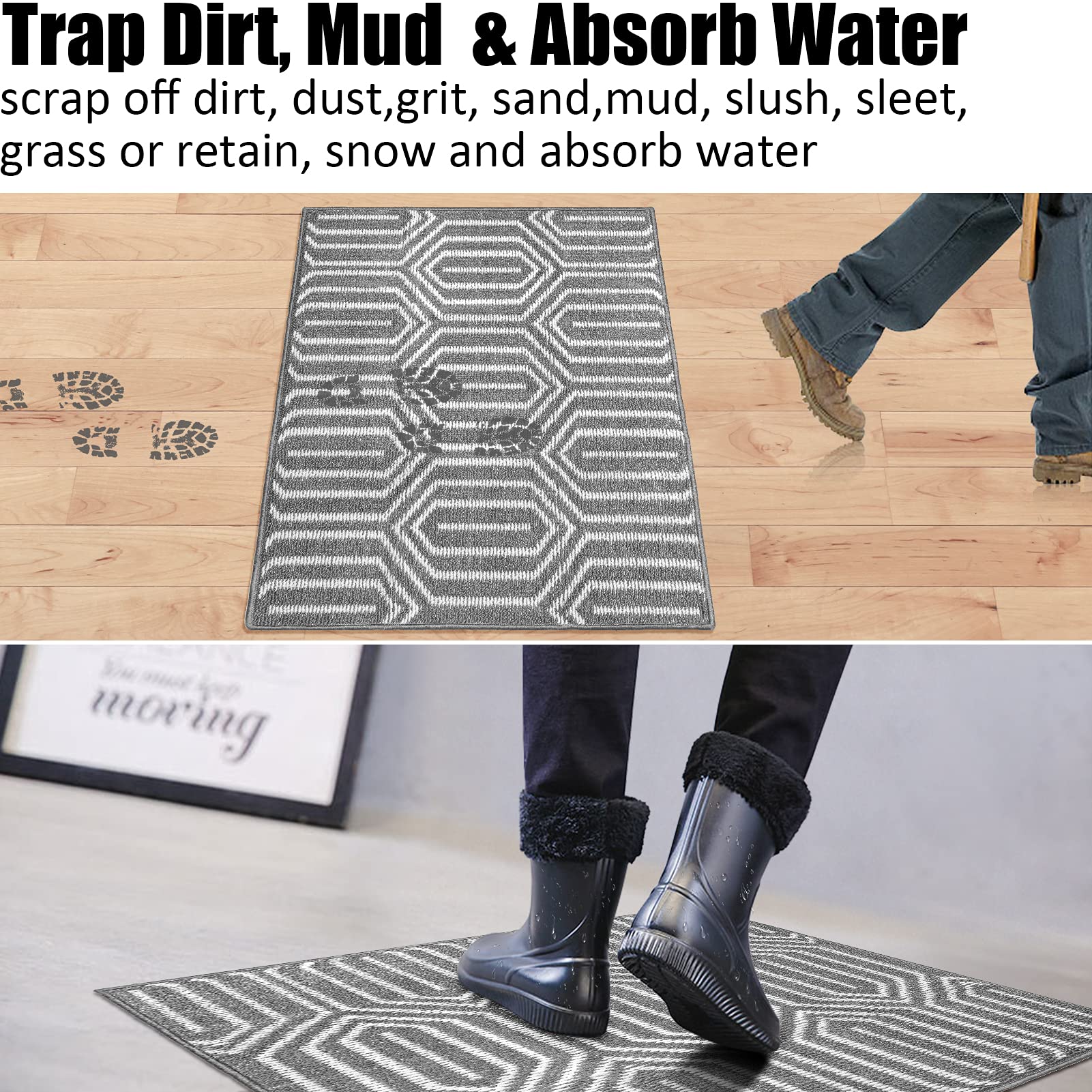 Indoor Doormat 24"x 36", Absorbent Front Back Door Mat Floor Mats, Rubber Backing Non Slip Door Mats Inside Mud Dirt Trapper Entrance Door Rug Carpet, Machine Washable Low Profile-Brown Time Cloister