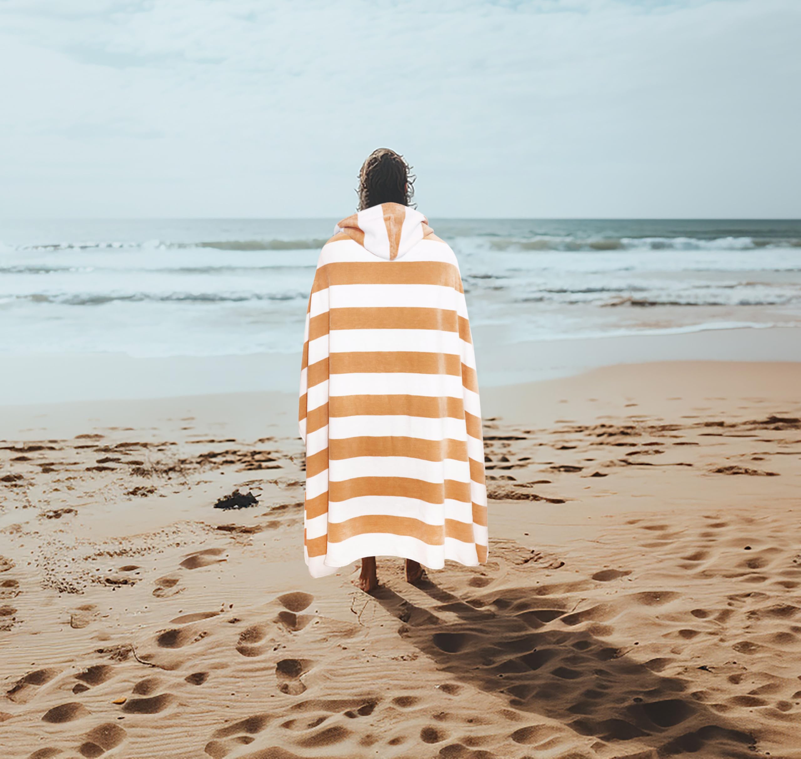 COTTON CRAFT Ombre Stripe Extra Wide Beach Towel for Two - 58x68 - Pure Cotton - Double Woven Jacquard Thick Plush Super Soft Luxurious Velour Pile - Pool Picnic Bath - 450 GSM - Blue