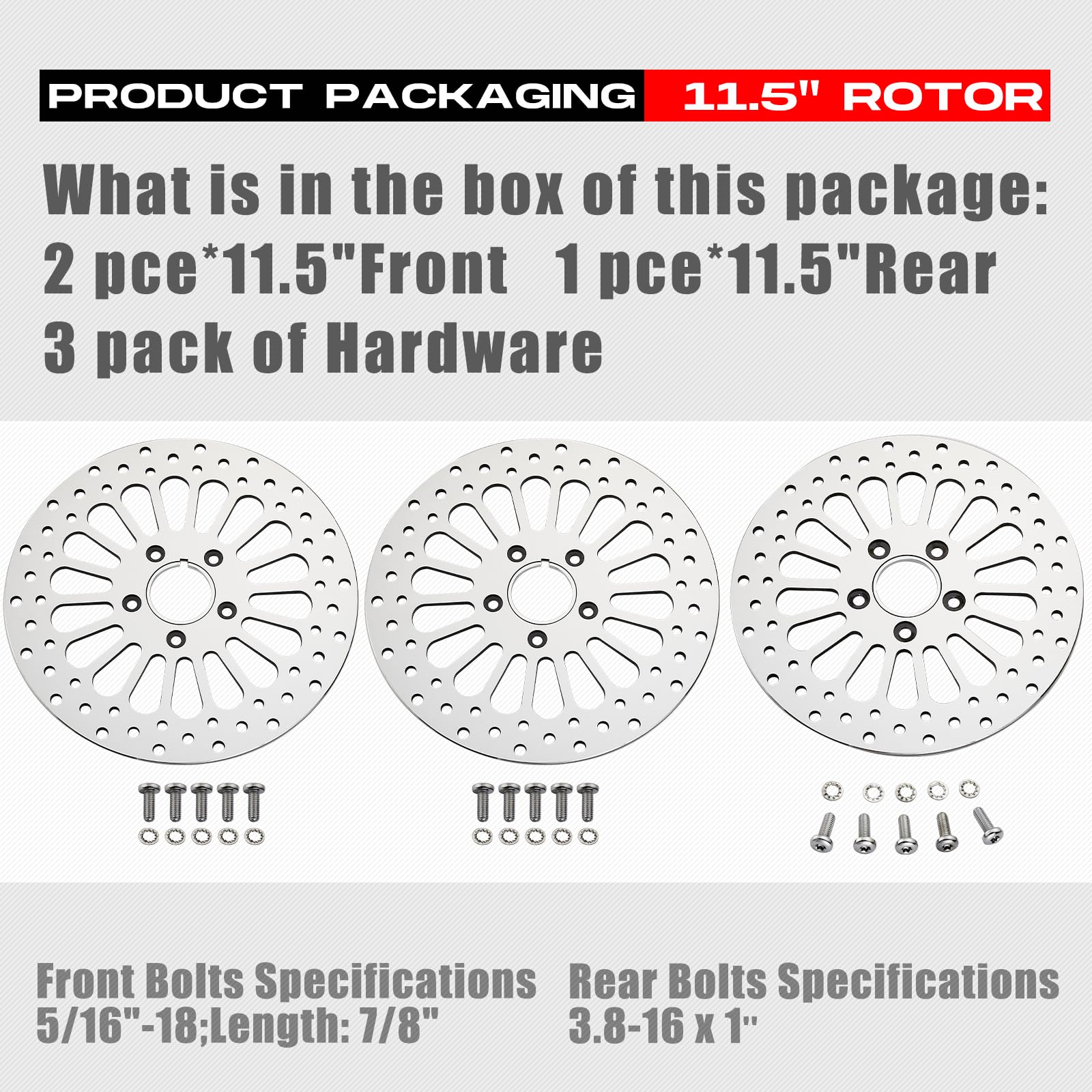 1 Piece Front Rotor and 1 Piece Rear Rotor 11.5'' set for Harley Davidson Touring Softail Sportster Dyna Early Super Glide Motorcycle,Heat Dissipation Mirror-Polished Stainless Steel Rotors
