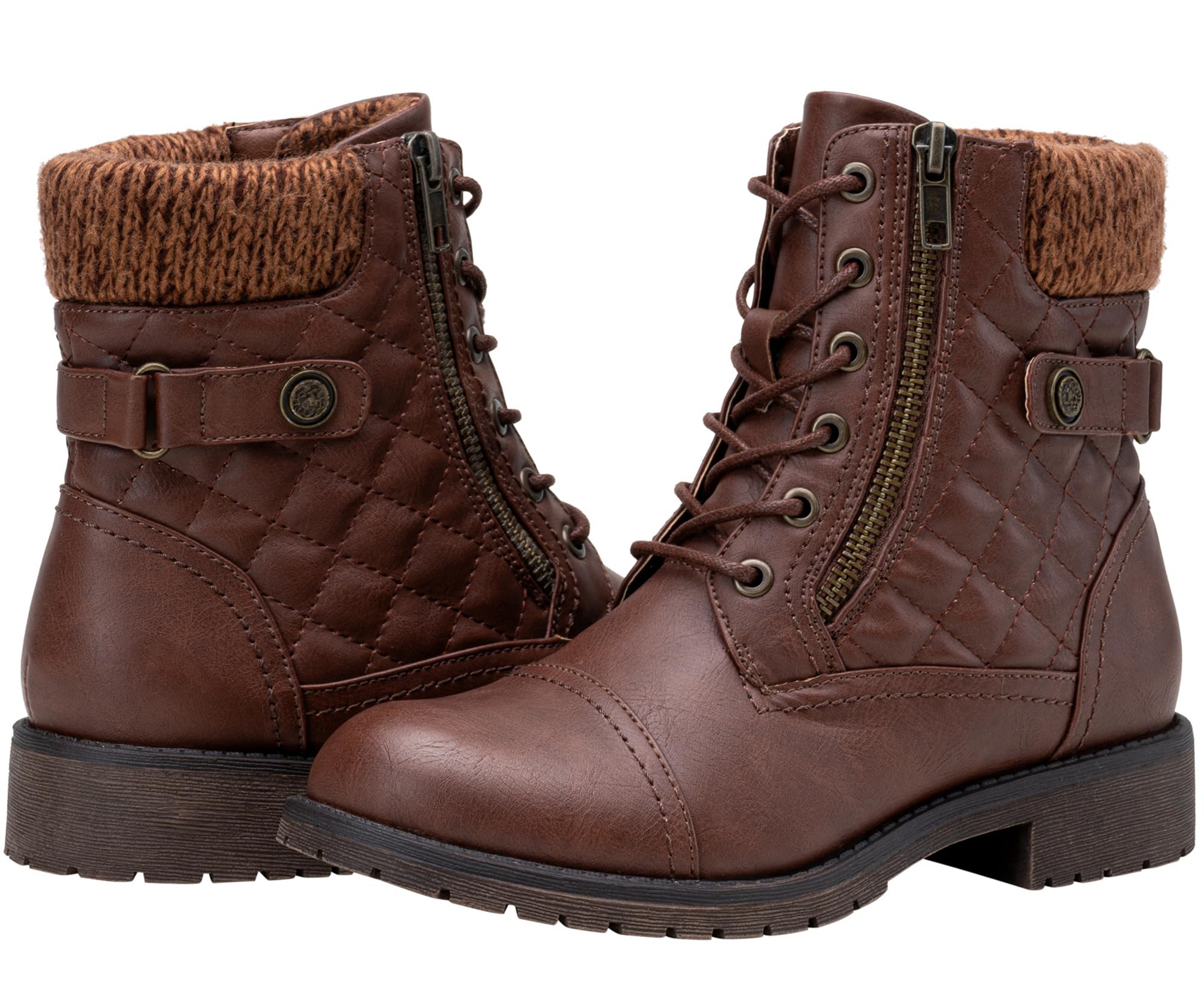 Vepose Women's Combat Ankle Boots Lace up Comfortable Short Booties Low Heel